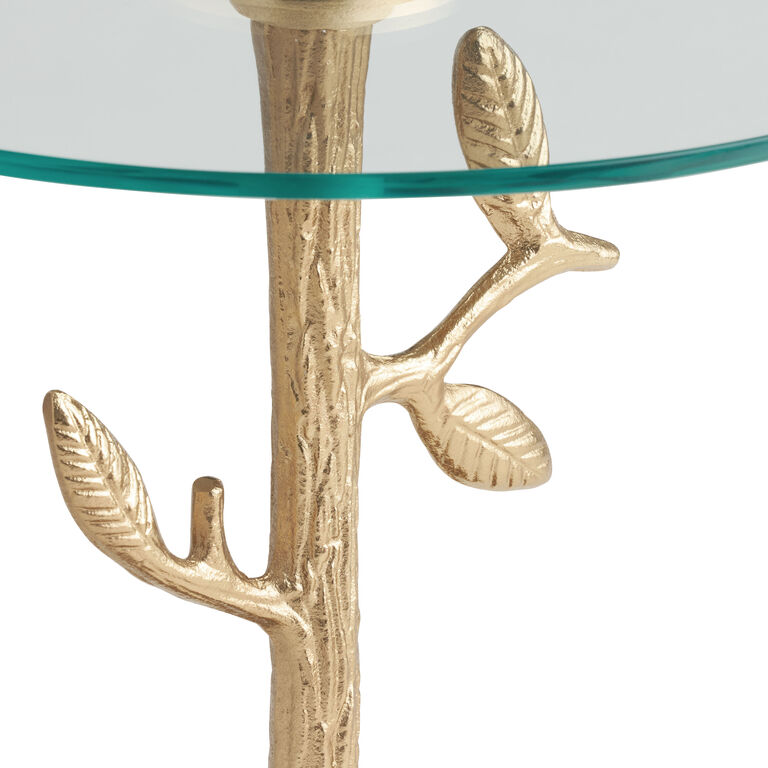 World Market Sylvan Gold Metal and Glass Top Branch Shaped Side Table