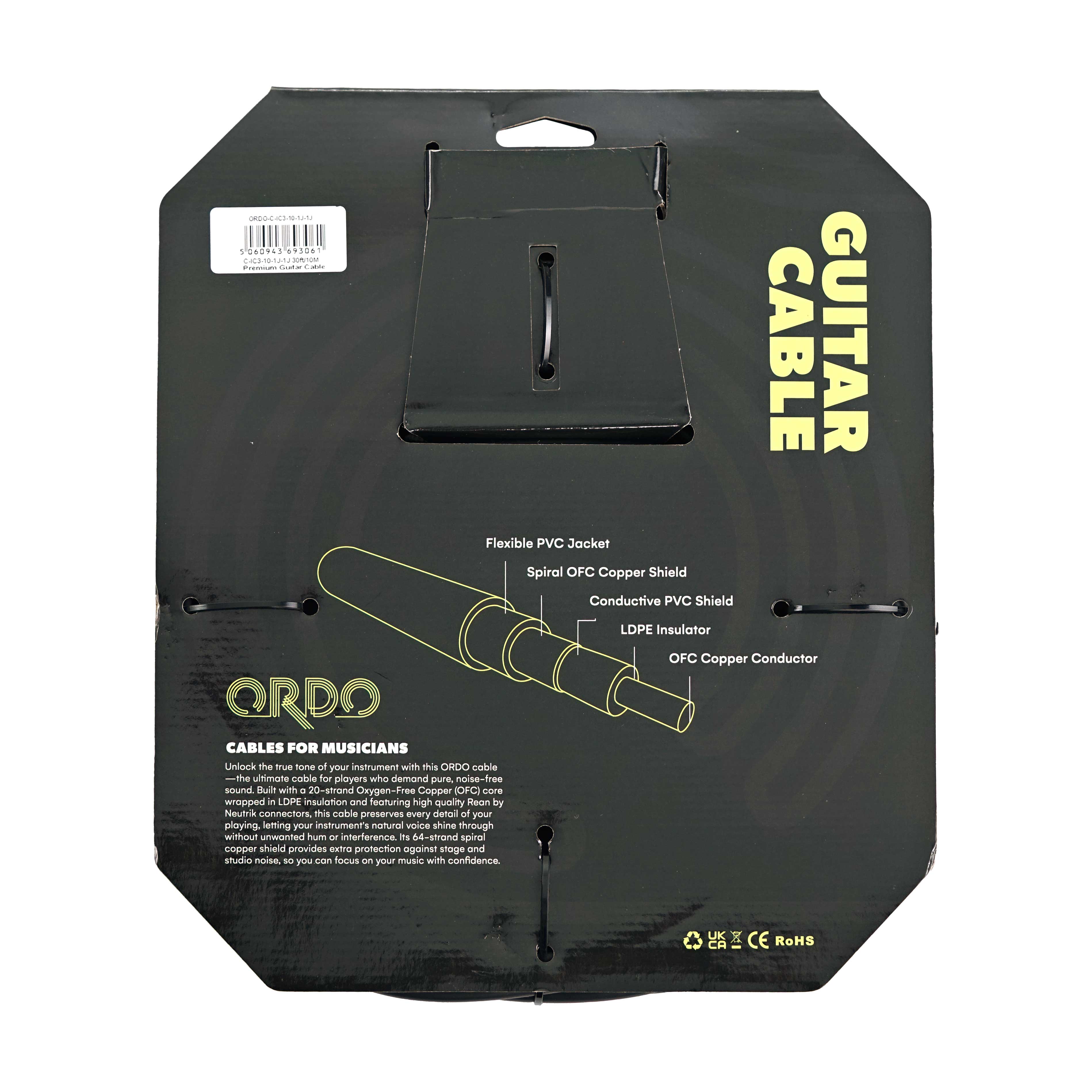 GUITARGUITAR Ordo C-IC3-10-1J-1J 30ft/10m Premium Guitar Cable with Rean by Neutrik Connectors