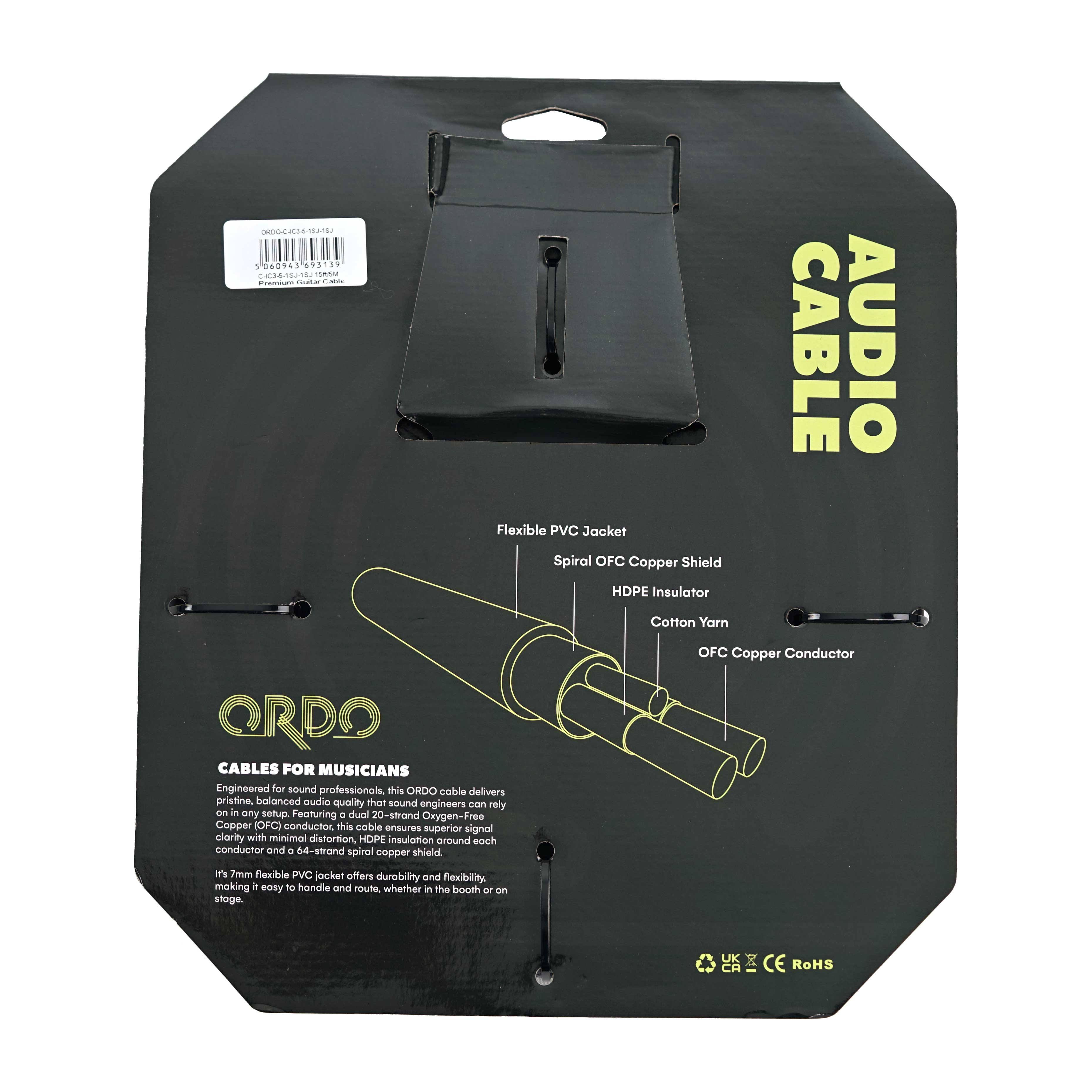 GUITARGUITAR Ordo C-IC3-5-1SJ-1SJ 15ft/5M Premium Stereo Cable with Rean by Neutrik Connectors