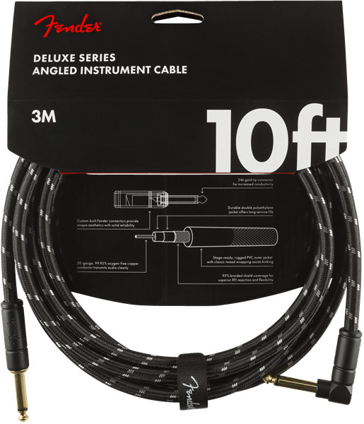 GUITARGUITAR Fender Deluxe Series 10ft Straight/Angled Instrument Cable, Black Tweed