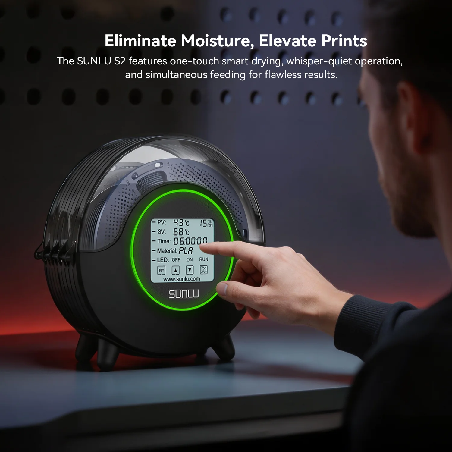 SUNLU S2 Filament Dryer, 360° Surround Heating During 3D Printing