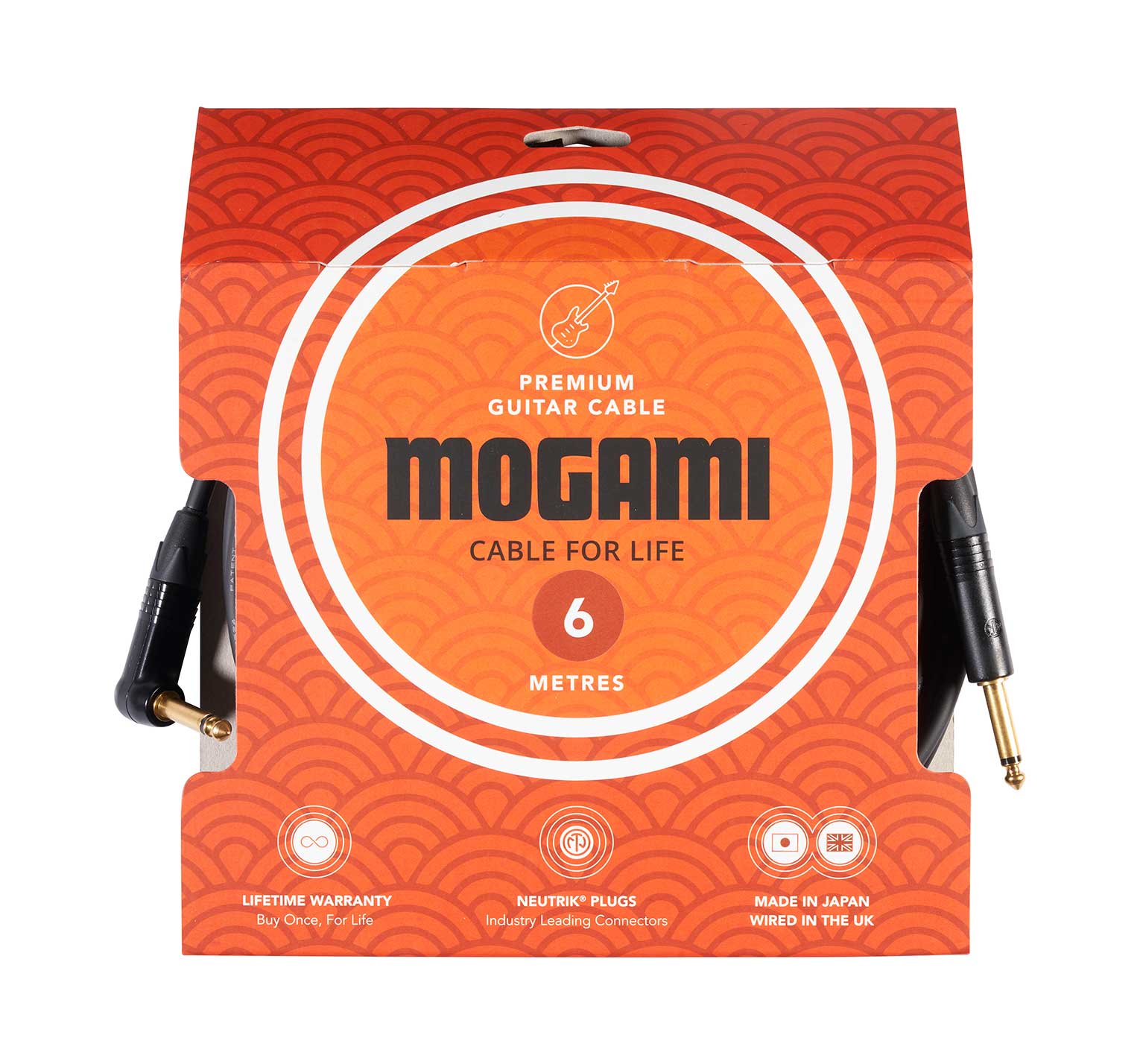 GUITARGUITAR Mogami 6m Cable with Neutrik Black and Gold Straight Jack to Right angle Jack