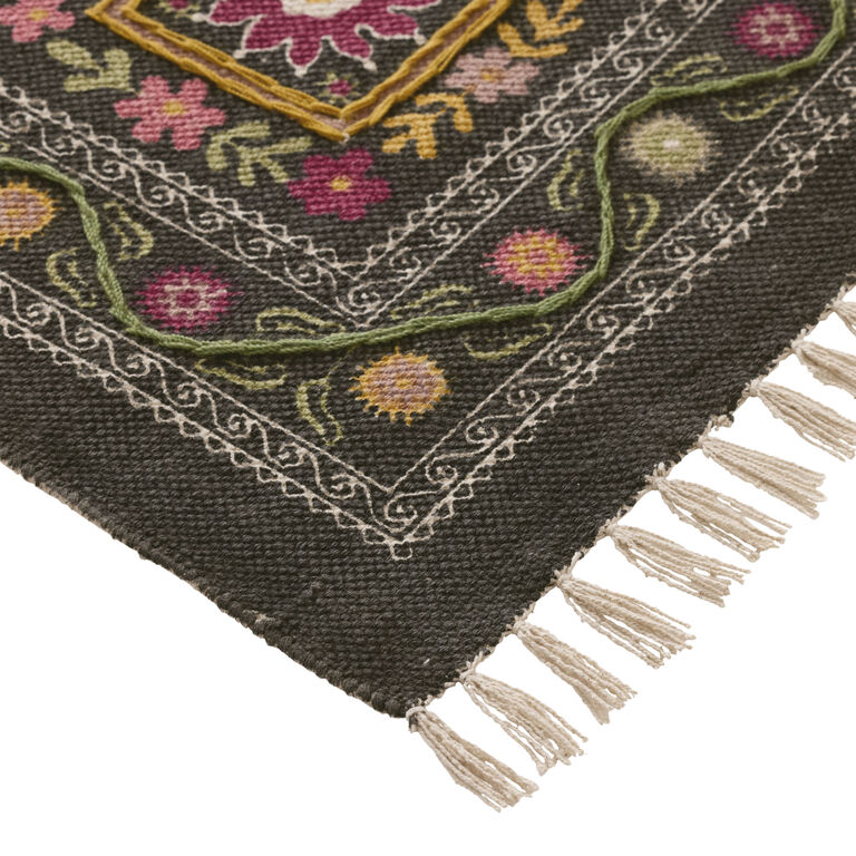 World Market Eleni Floral Print Flatwoven Cotton Embroidered Area Rug