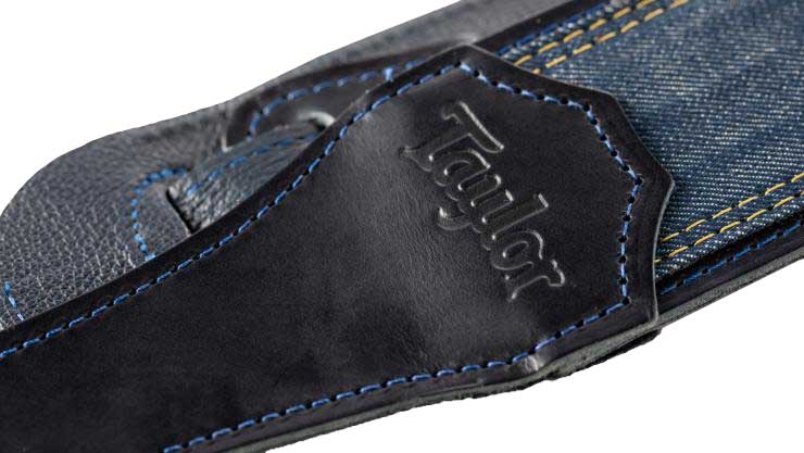 GUITARGUITAR Taylor Blue Denim Strap Navy Leather Edges 2.5 Inch Embossed Logo