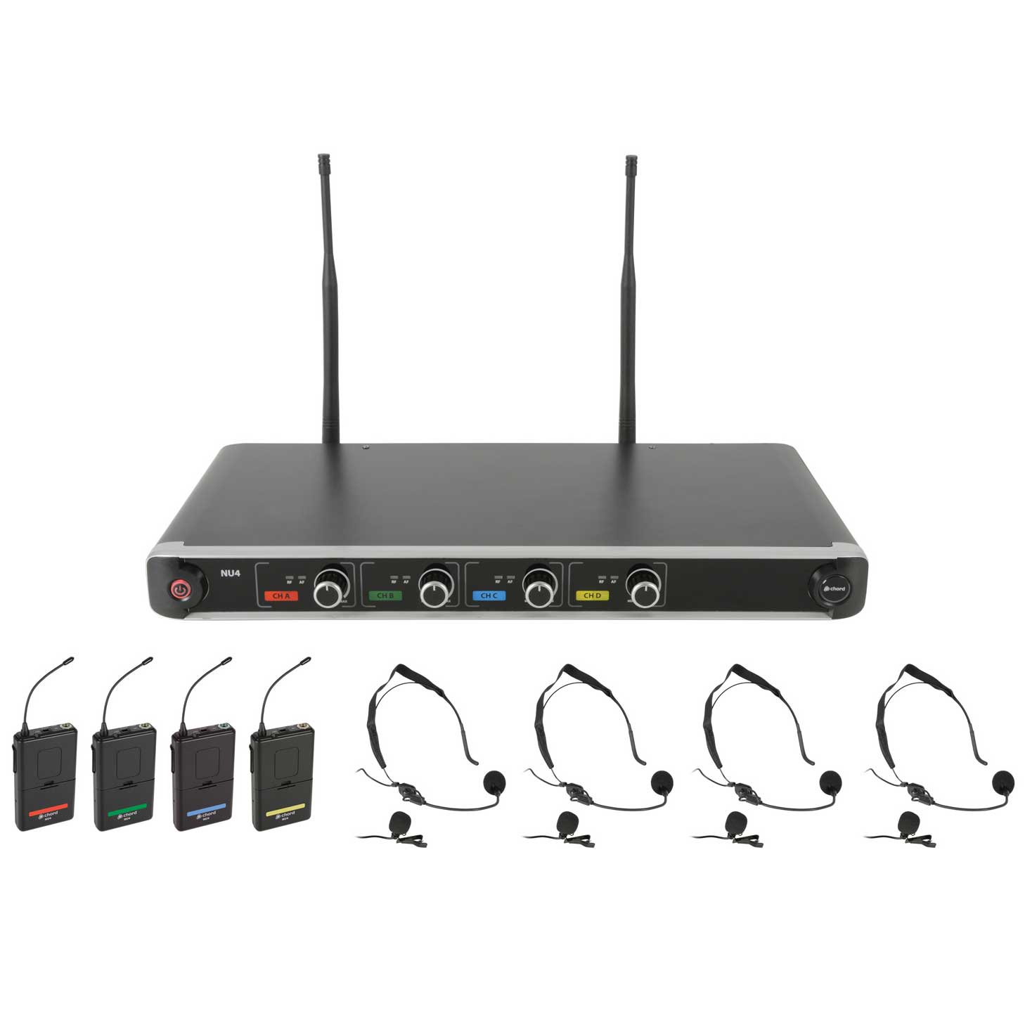 GUITARGUITAR Chord NU4 Quad UHF Headset Wireless Microphone System
