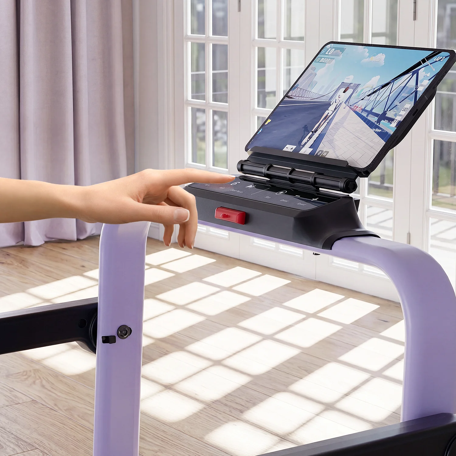2026 New A6 Plus Handle 5% Incline 2 in 1 Foldable Treadmill with Whole Screen Upgraded Chip & NFC Support | 300 lbs, 7.5 mph, Purple