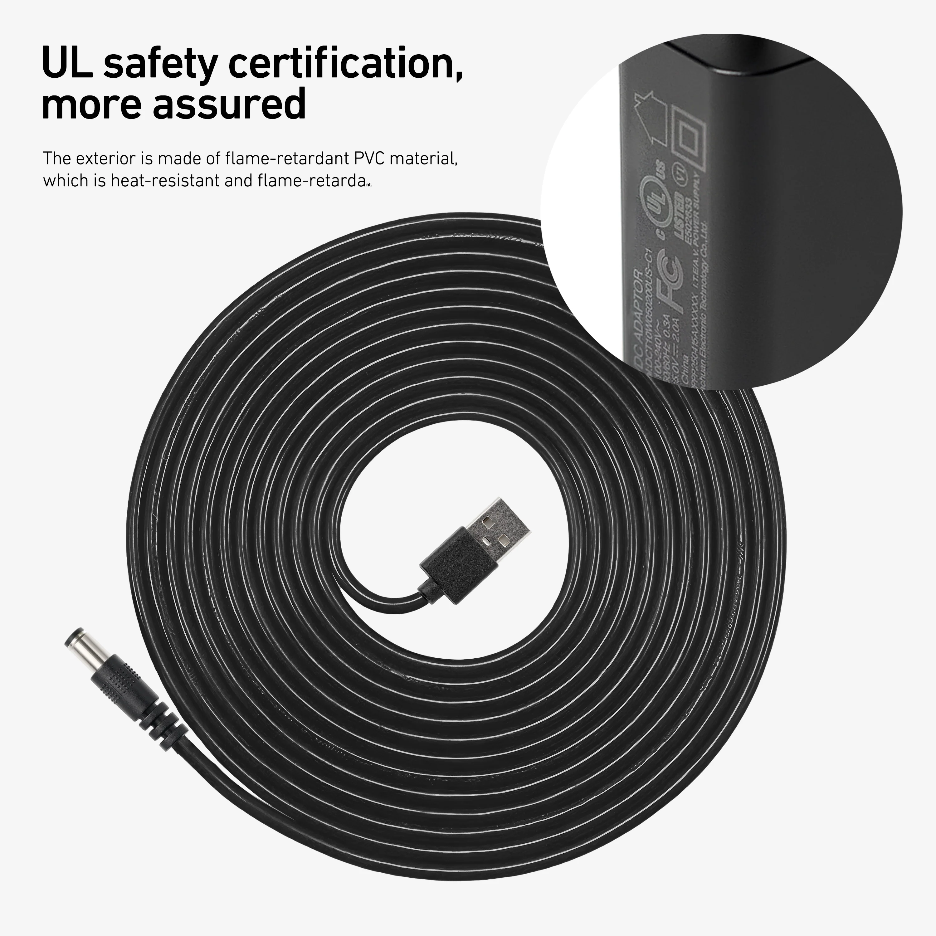 DeerRun® Bike Extension Cord, 10 ft, 5V 2A, with Adapter