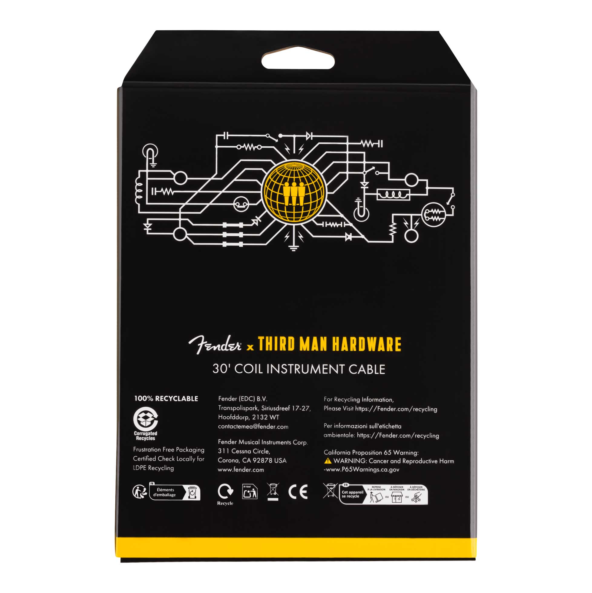 GUITARGUITAR Fender X Third Man Hardware 30ft Yellow Coil Cable