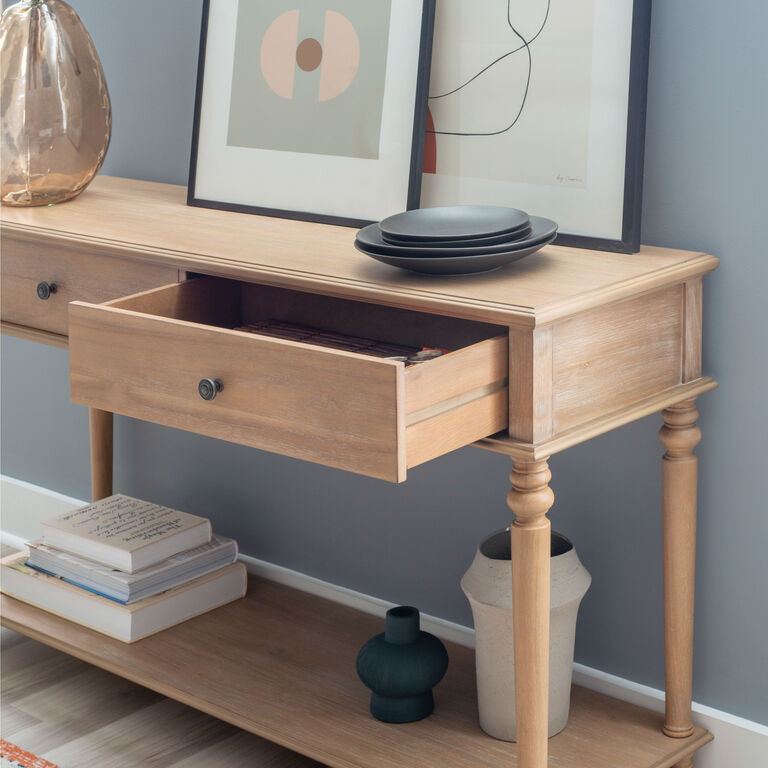World Market Rafe Wire Brushed Natural Wood Console Table with Drawers