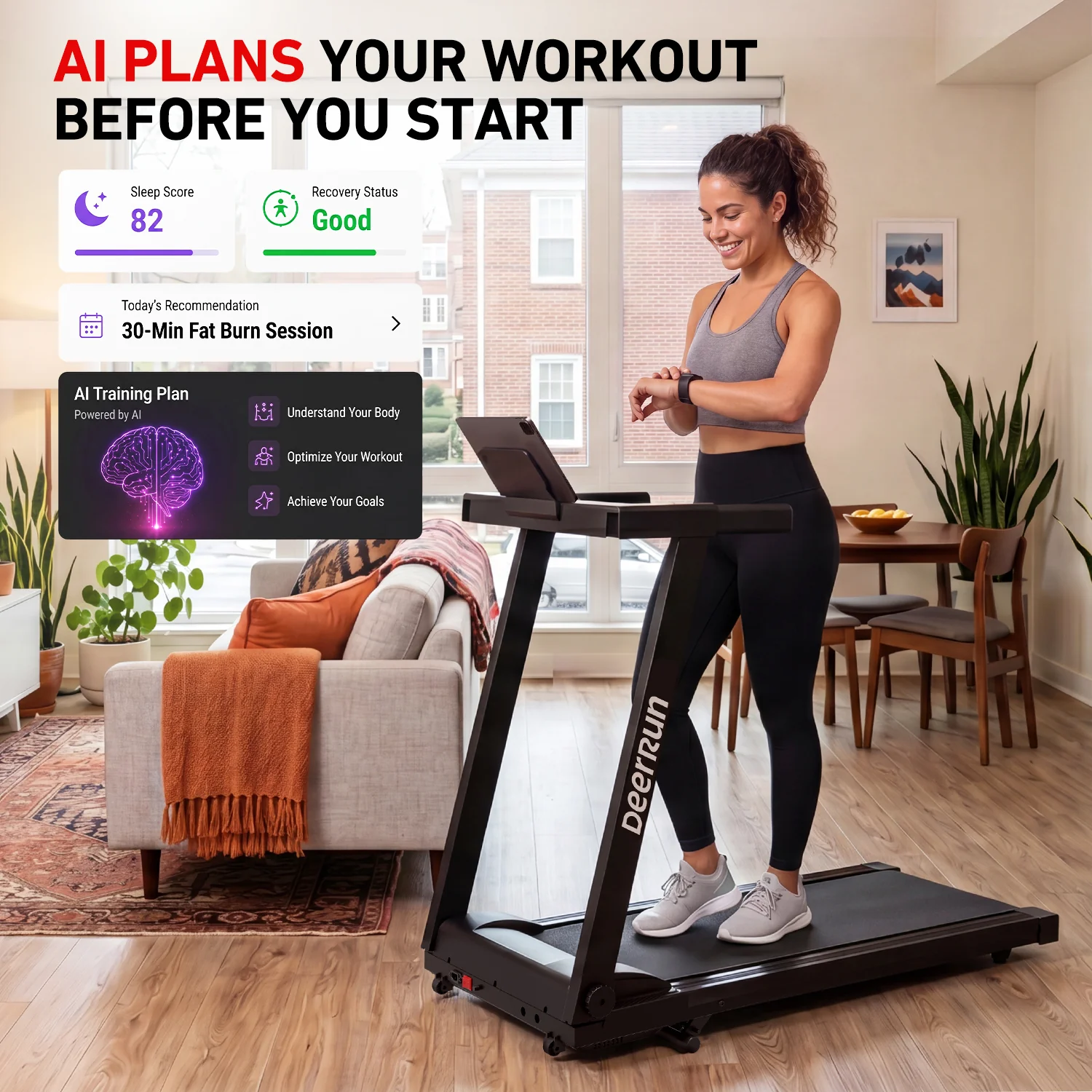 DeerRun A1 Pro Smart Foldable Treadmill with AI Coach