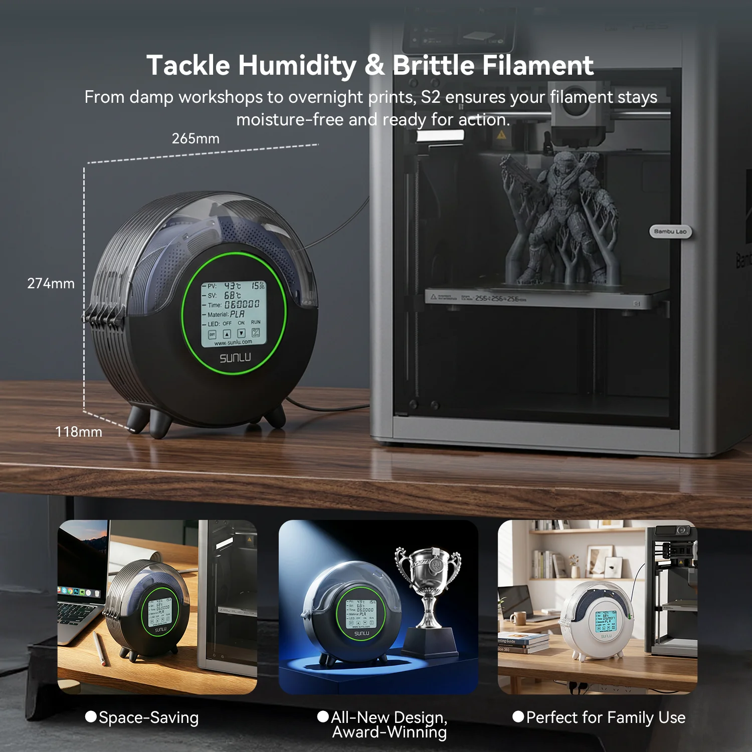 SUNLU S2 Filament Dryer, 360° Surround Heating During 3D Printing