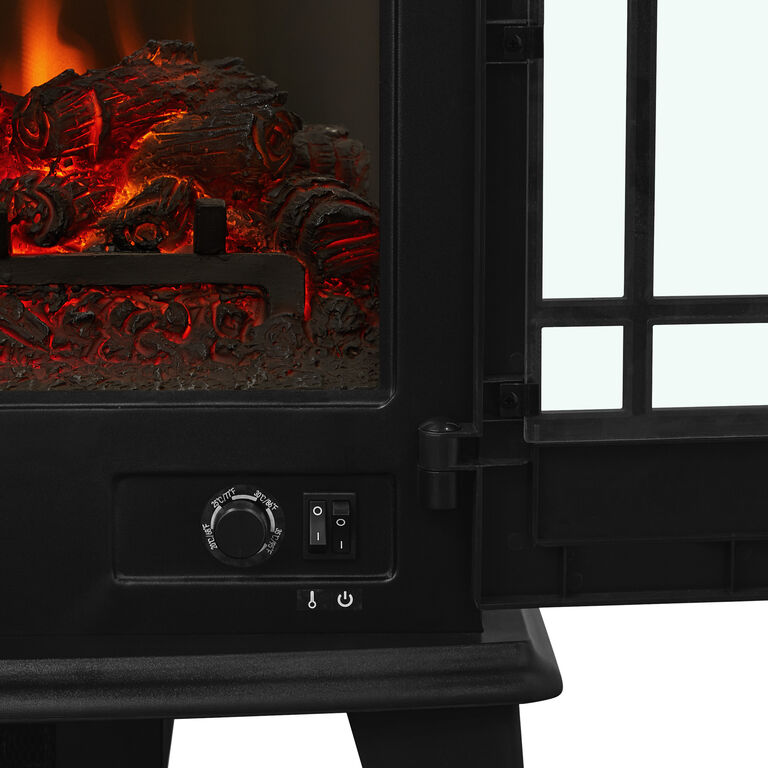 World Market Laurian Black Steel Electric Fireplace with Faux Chimney
