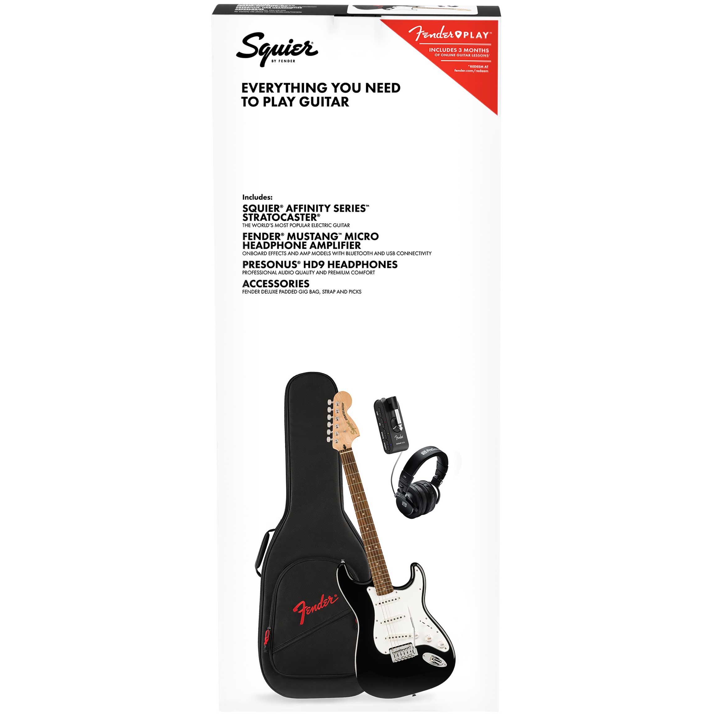 GUITARGUITAR Squier Affinity Series Stratocaster Mustang Micro Pack Indian Laurel Fingerboard Black Gig Bag