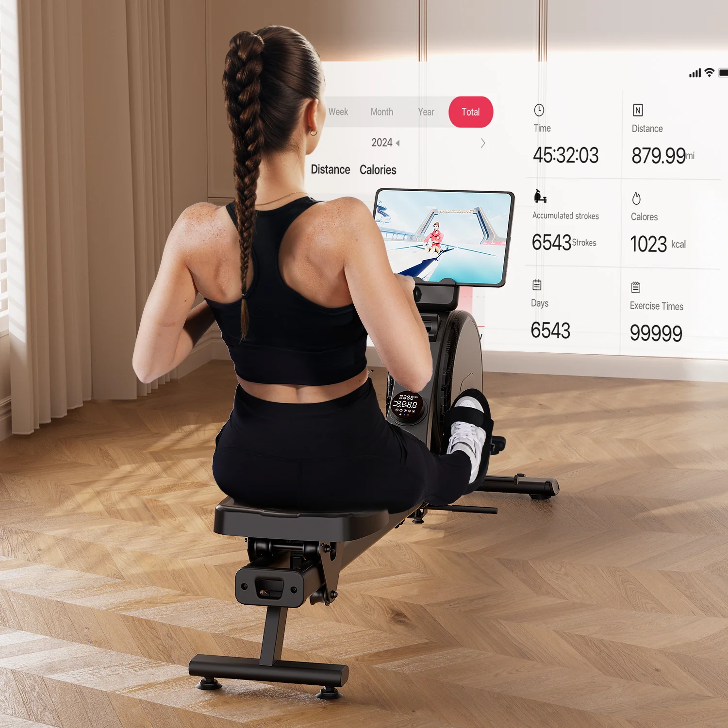 DeerRun R1 Pro Ultra-Quiet 32-Level Magnetic Resistance Smart Rower for Home