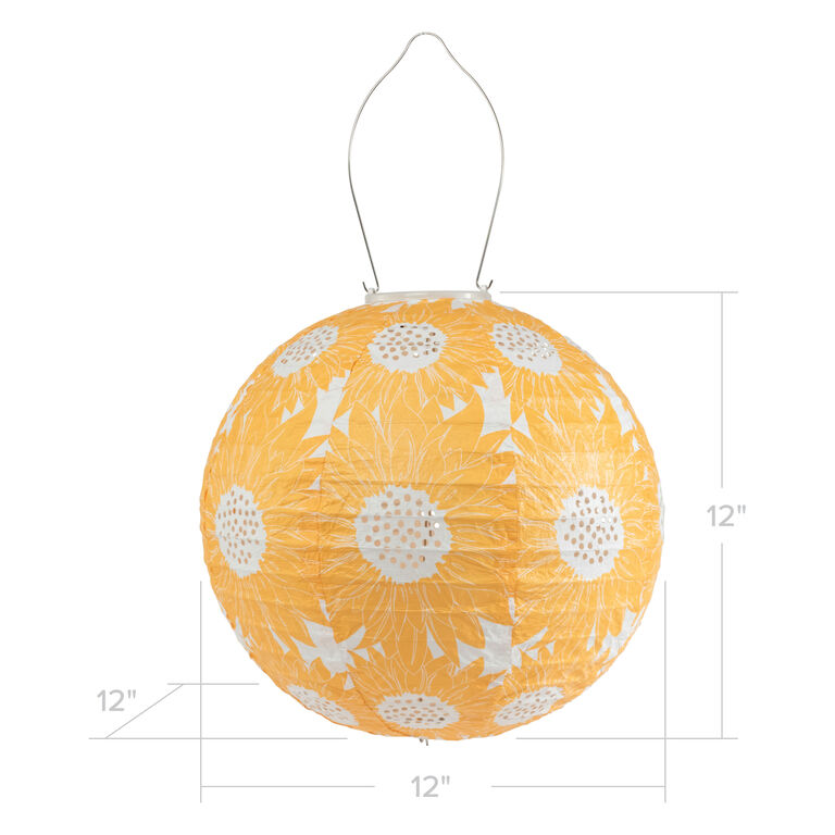 World Market Fabiola Round Fabric Sunflower Solar LED Lantern