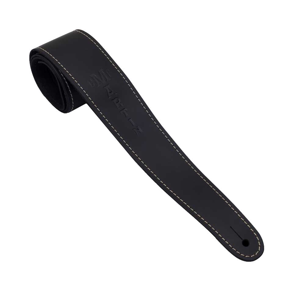 GUITARGUITAR Martin 2 1/4 Inch Black Leather Strap with Stitching & Embossed Martin Logo Slim