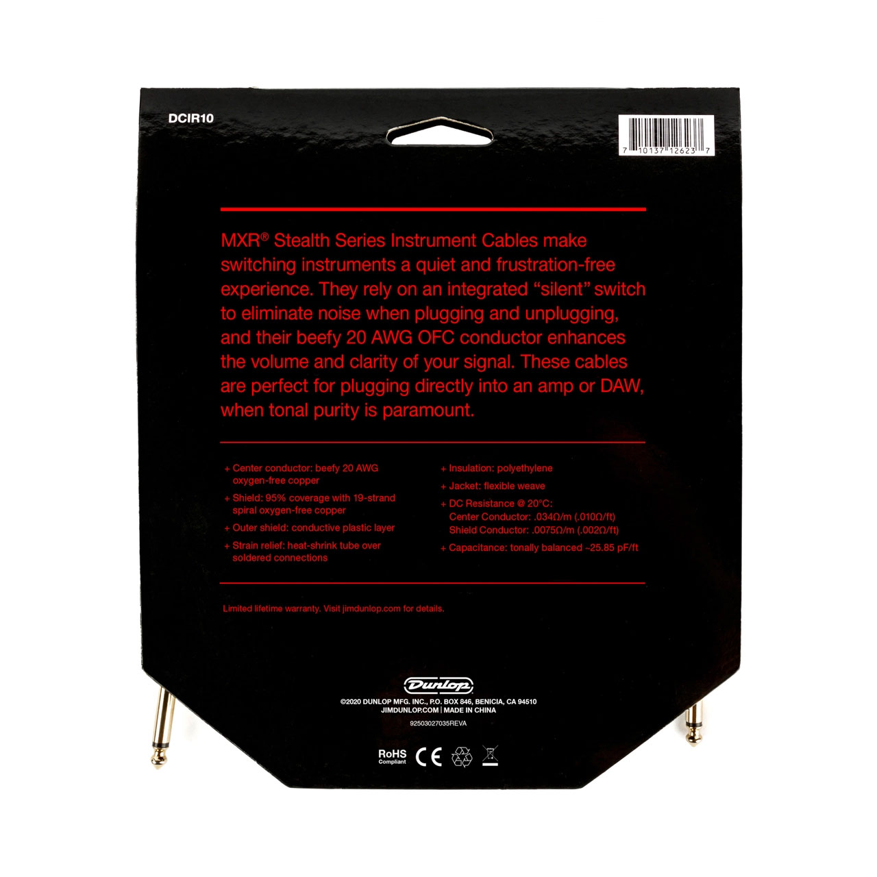 GUITARGUITAR Dunlop Stealth Instrument Cable 10ft