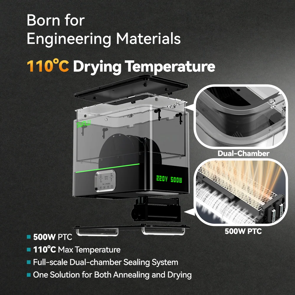[20%off Offer] SUNLU FilaDryer E2, Up to 110℃, Professional Drying and Annealing, Born for Engineering 3D Printing Filaments