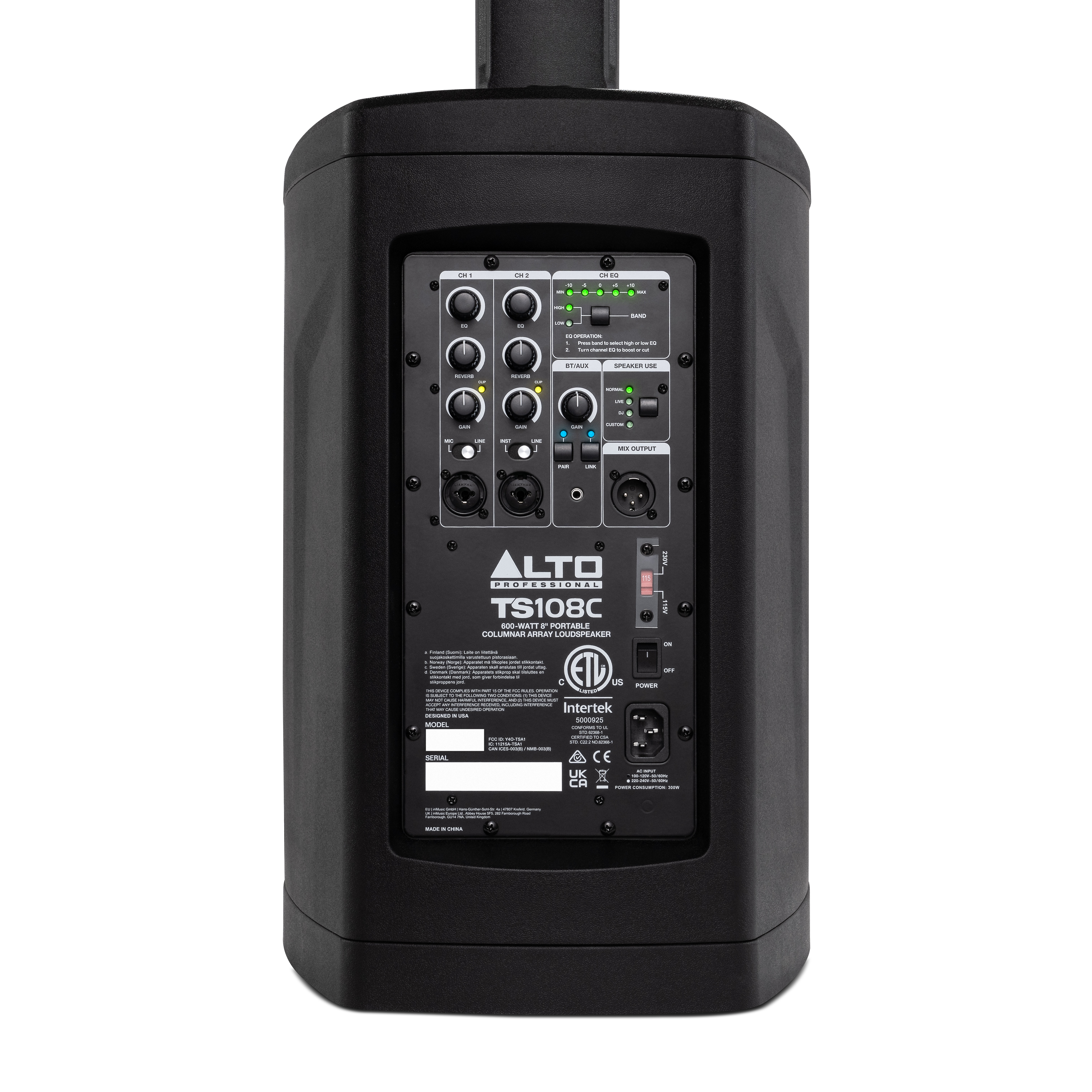 GUITARGUITAR Alto TS108C 600-Watt Portable Powered Column Array Loudspeaker with 3CH Digital Mixer and Bluetooth