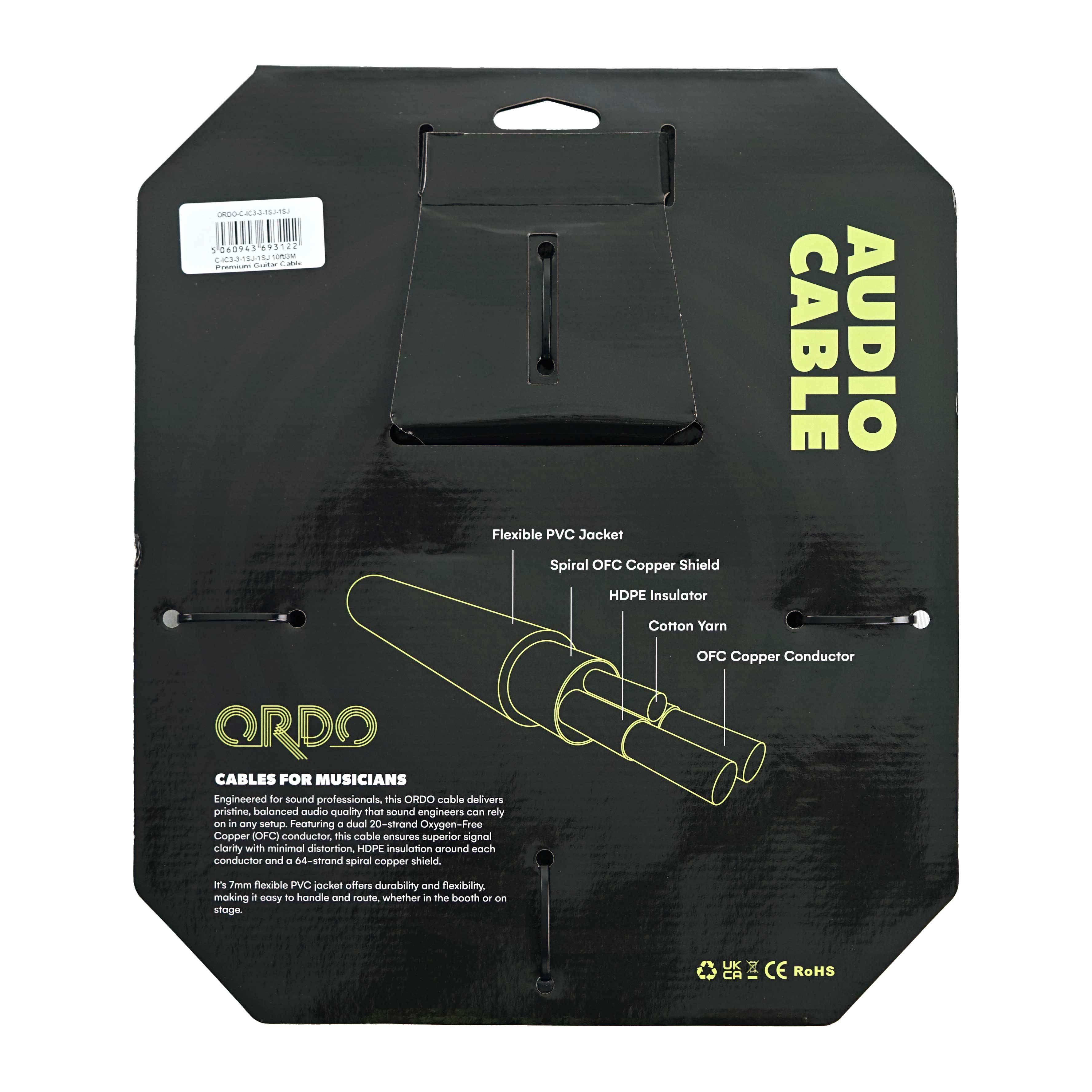GUITARGUITAR Ordo C-IC3-3-1SJ-1SJ 10ft/3M Premium Stereo Cable with Rean by Neutrik Connectors