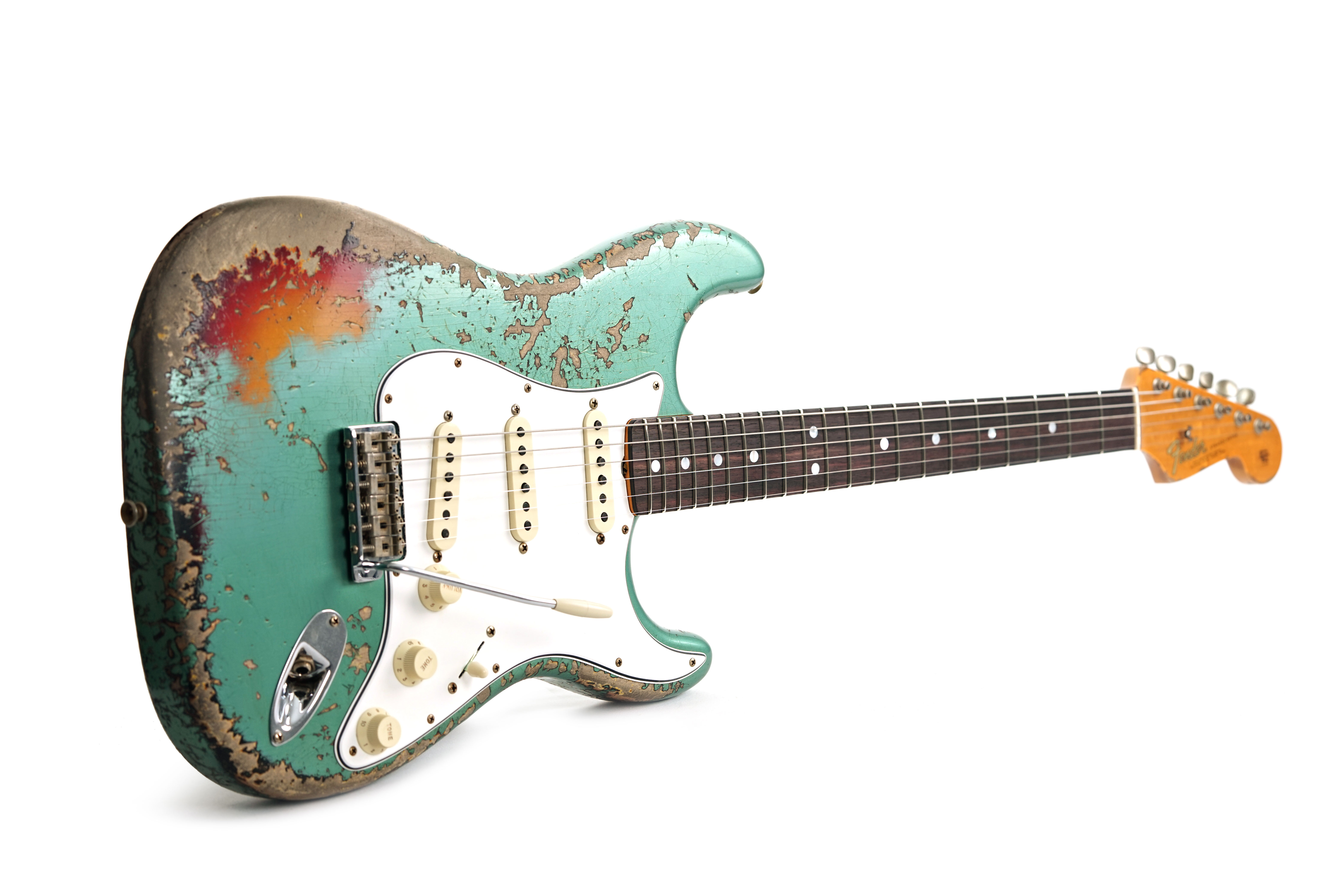 GUITARGUITAR Fender Custom Shop 1965 Stratocaster Super Heavy Relic Super Faded Aged Sherwood Green Metallic over 3-Color Sunburst #CZ586962