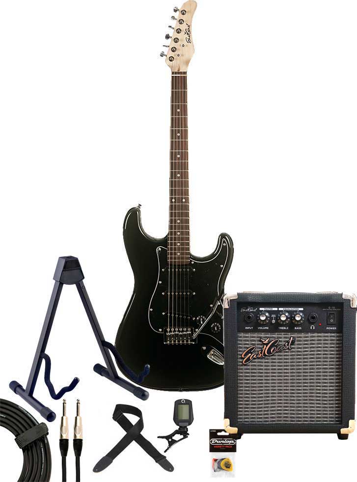 GUITARGUITAR EastCoast ST1 Electric Guitar Pack Black with Black Pickguard