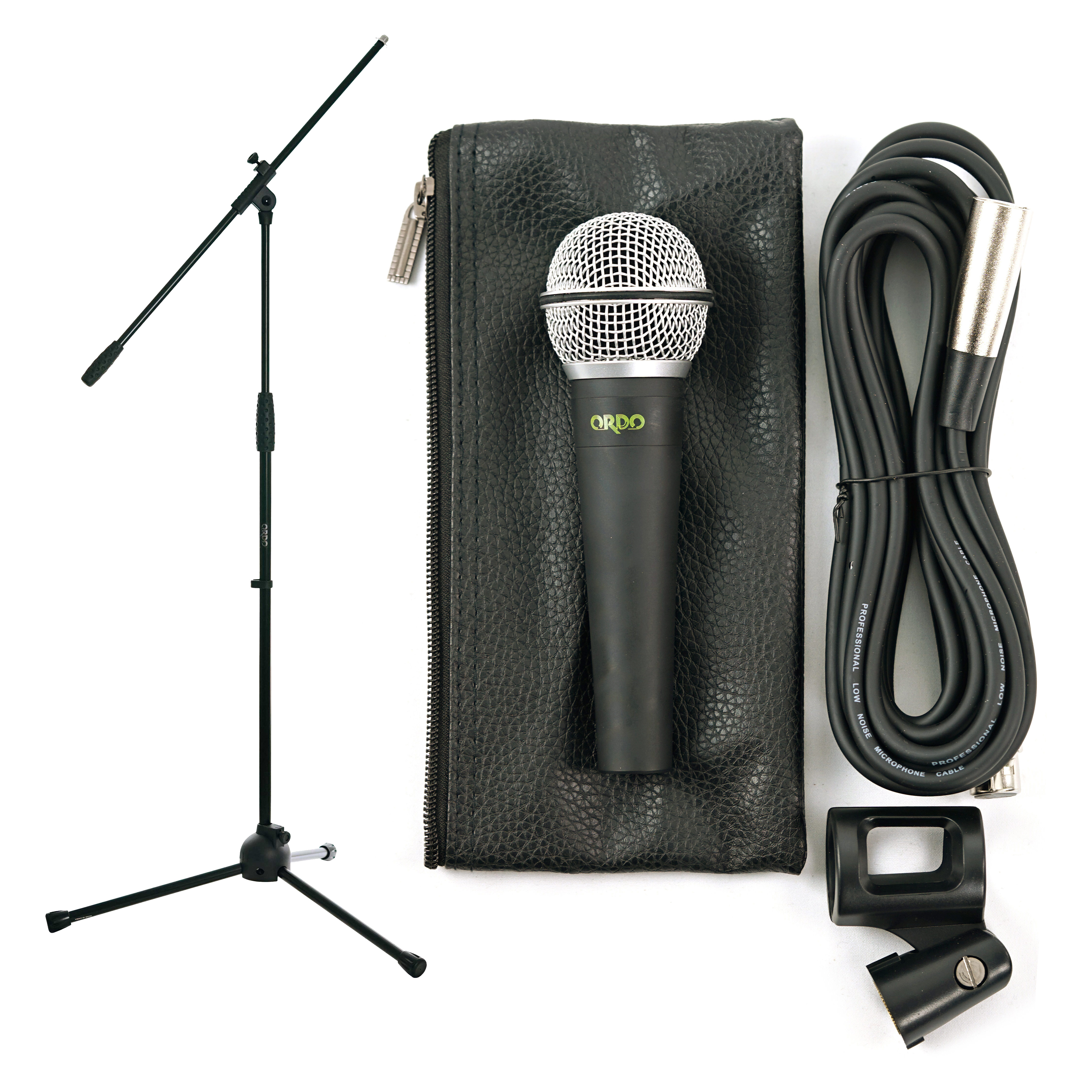 GUITARGUITAR Ordo 4 x M-D10 Dynamic Microphone with Clip, Cable and Pouch Bundle With Mic Boom Stand