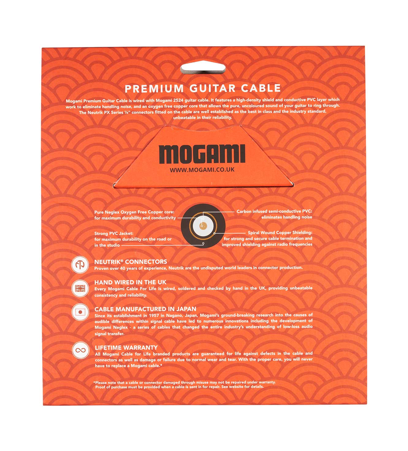 GUITARGUITAR Mogami 3m Cable with Neutrik Black and Gold Straight Jack to Straight Jack