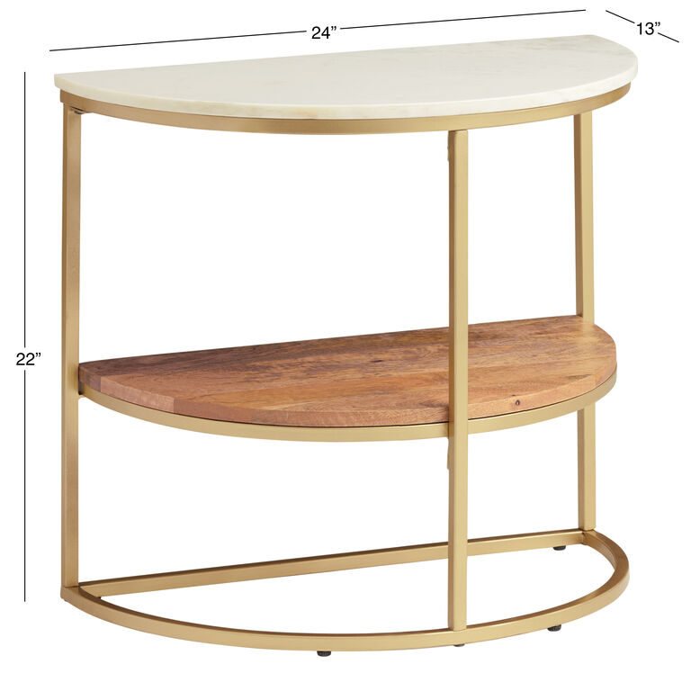 World Market Piper Half Circle Marble Top Wood and Metal Side Table