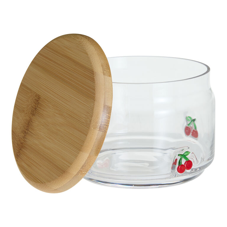 World Market Charm Inlay Short Glass and Bamboo Storage Canister