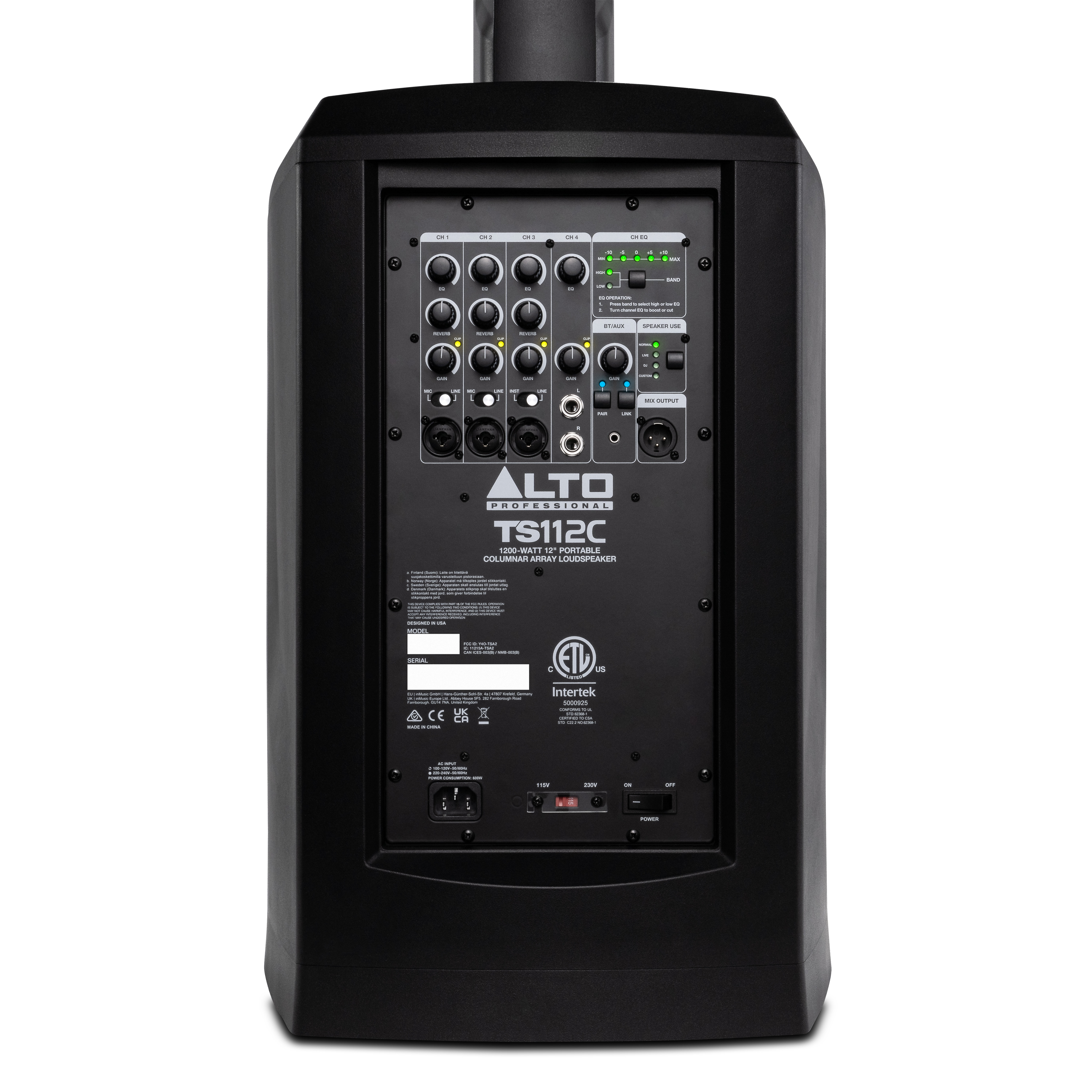GUITARGUITAR Alto TS112C 1200-Watt Portable Powered Column Array Loudspeaker with 5CH Digital Mixer and Bluetooth