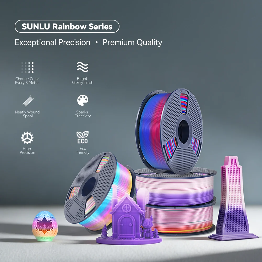 [MOQ: 3KG] PLA, SILK, PETG Rainbow Filament 3D Printer Filament 1KG
