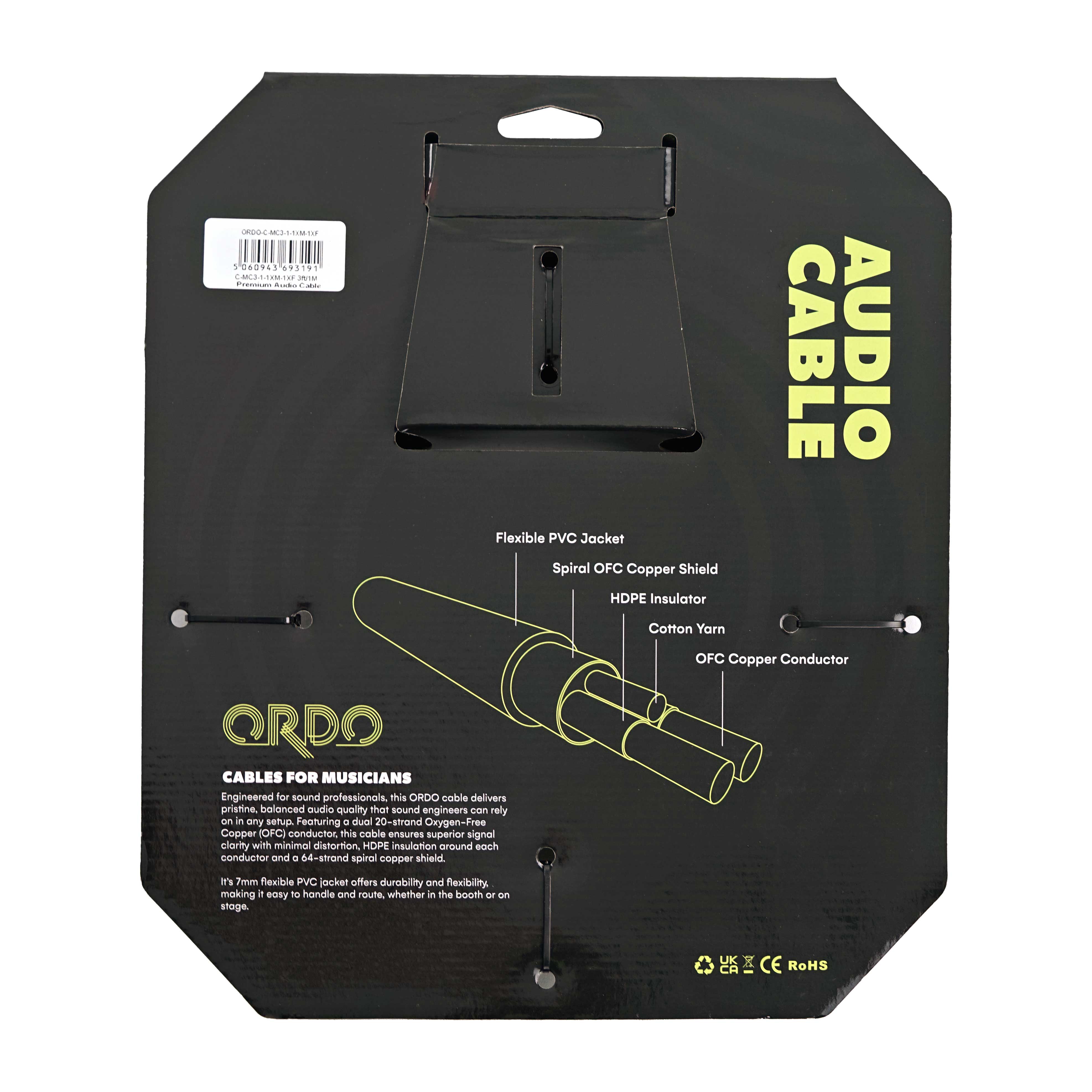 GUITARGUITAR Ordo C-MC3-1-1XM-1XF 3ft/1M Premium Microphone Cable with Rean by Neutrik Connectors