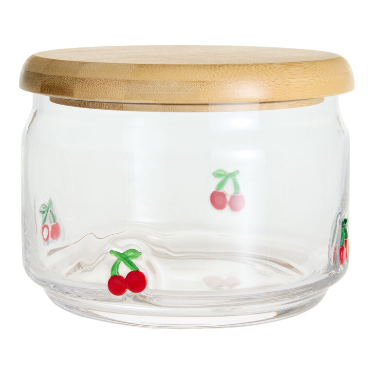 World Market Charm Inlay Short Glass and Bamboo Storage Canister