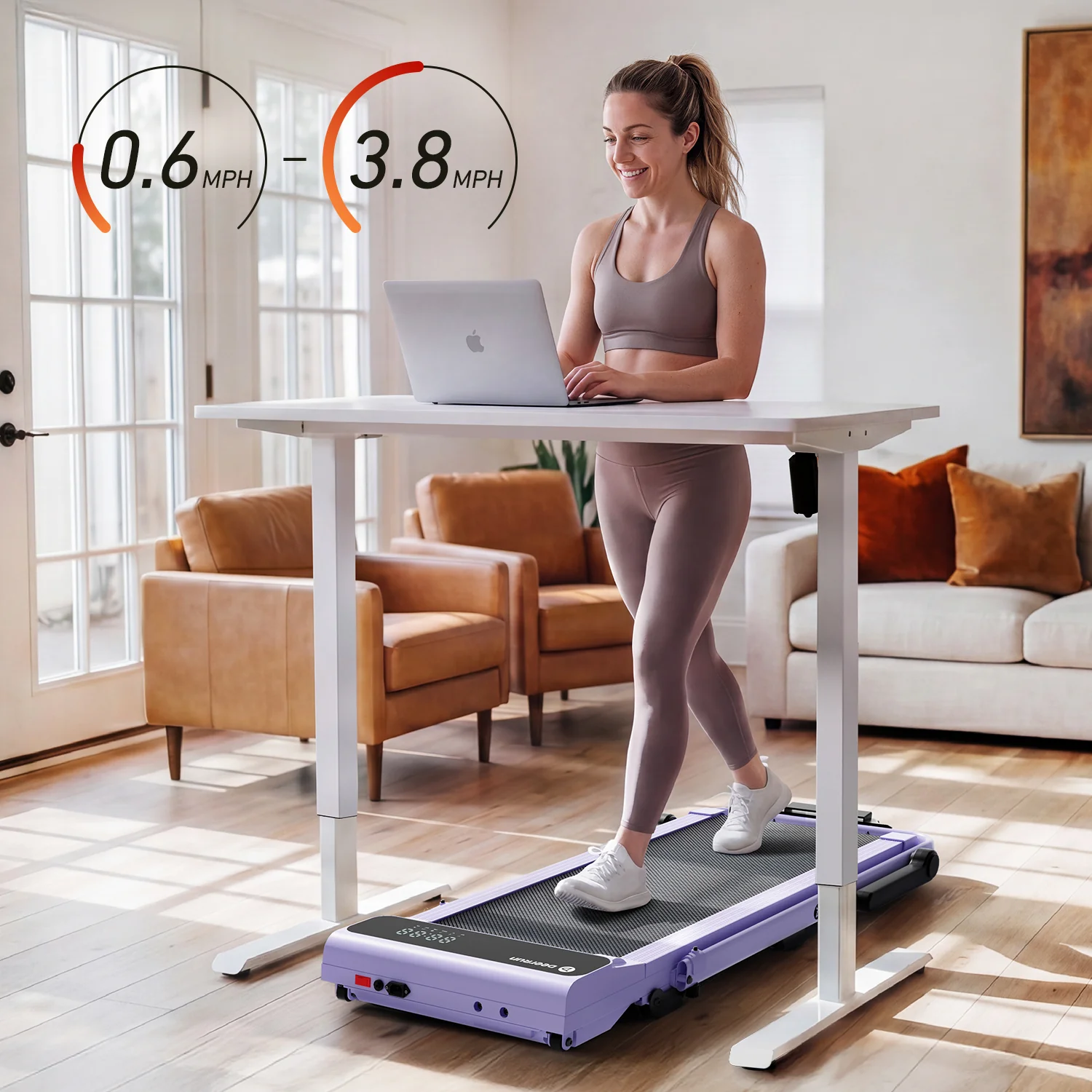 2026 New A6 Plus Handle 5% Incline 2 in 1 Foldable Treadmill with Whole Screen Upgraded Chip & NFC Support | 300 lbs, 7.5 mph, Purple