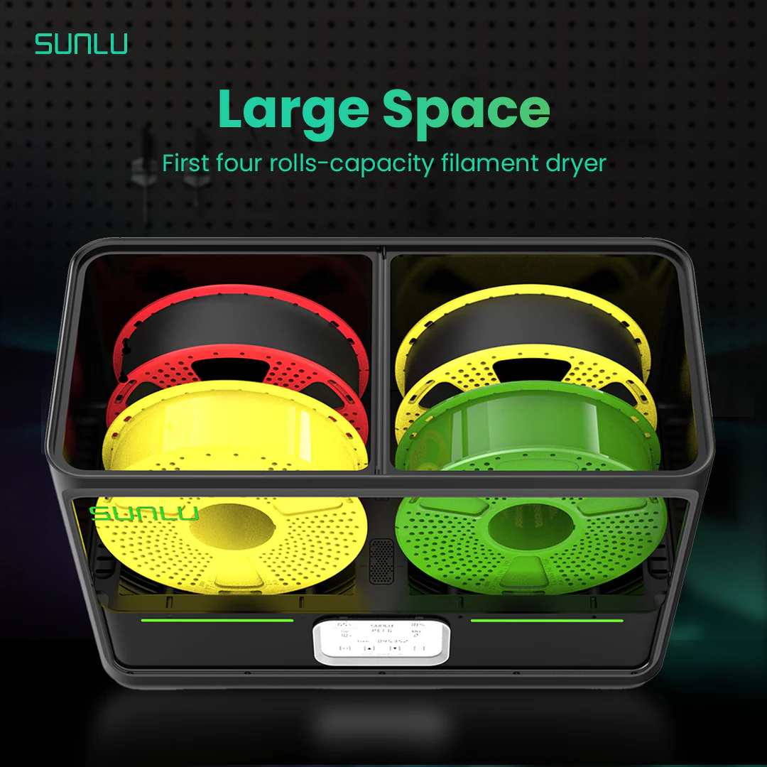 SUNLU FilaDryer S4, Temperature Balance and High Efficiency, the First Dryer for 4 Spools Capacity