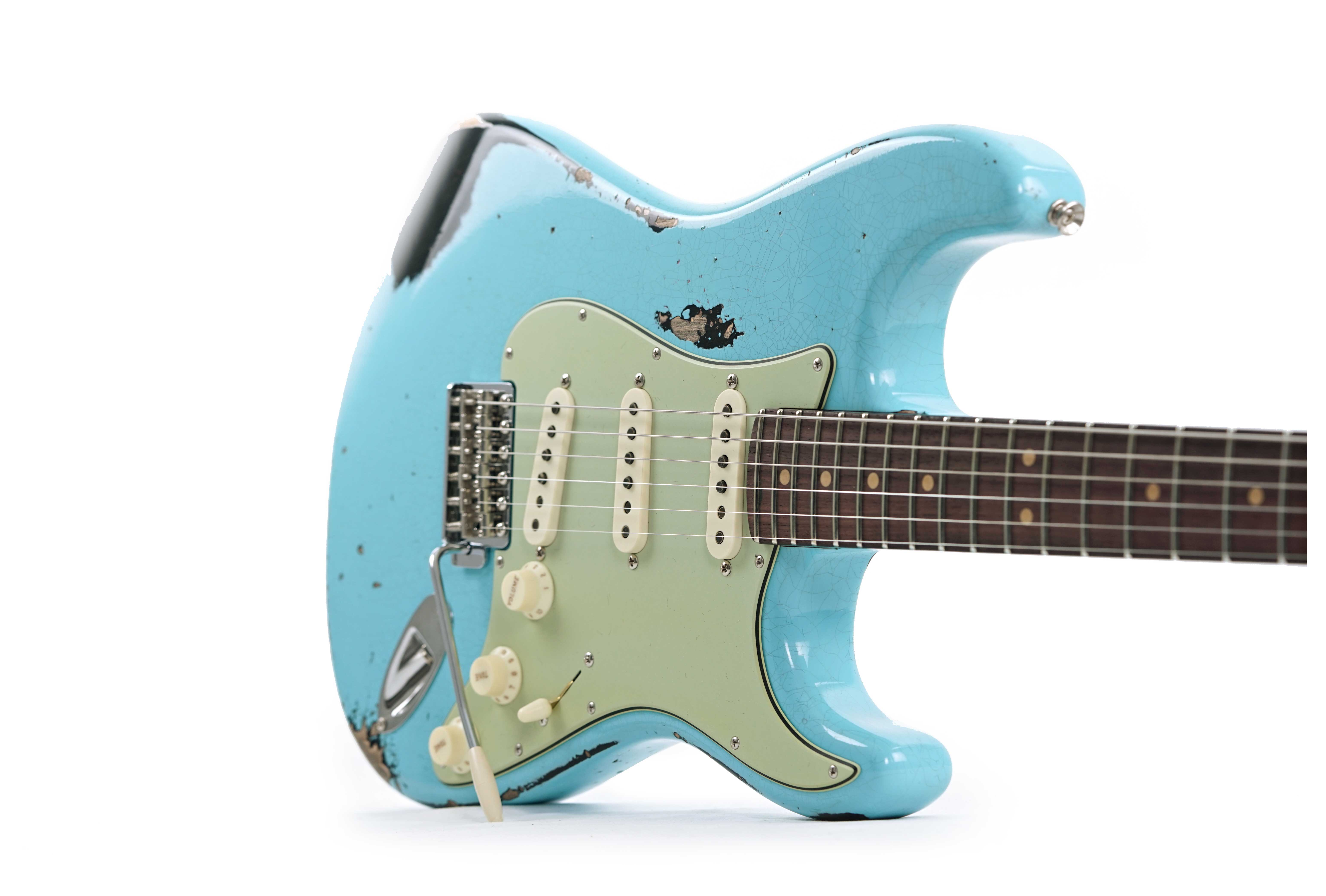 GUITARGUITAR Fender Custom Shop 1963 Stratocaster Heavy Relic with Closet Classic Hardware Daphne Blue Over Black #CZ582547