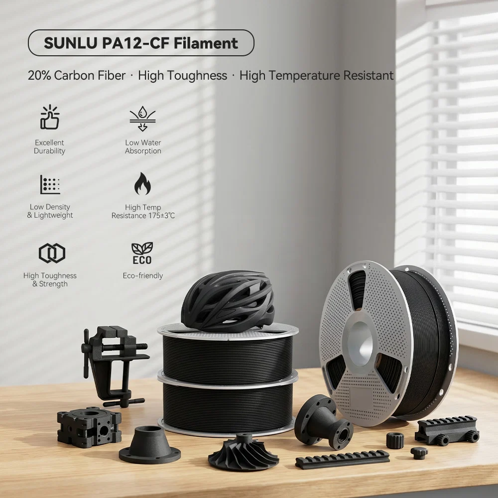Nylon-12 Carbon Fiber (PA12-CF) 3D Printer Filament 1KG