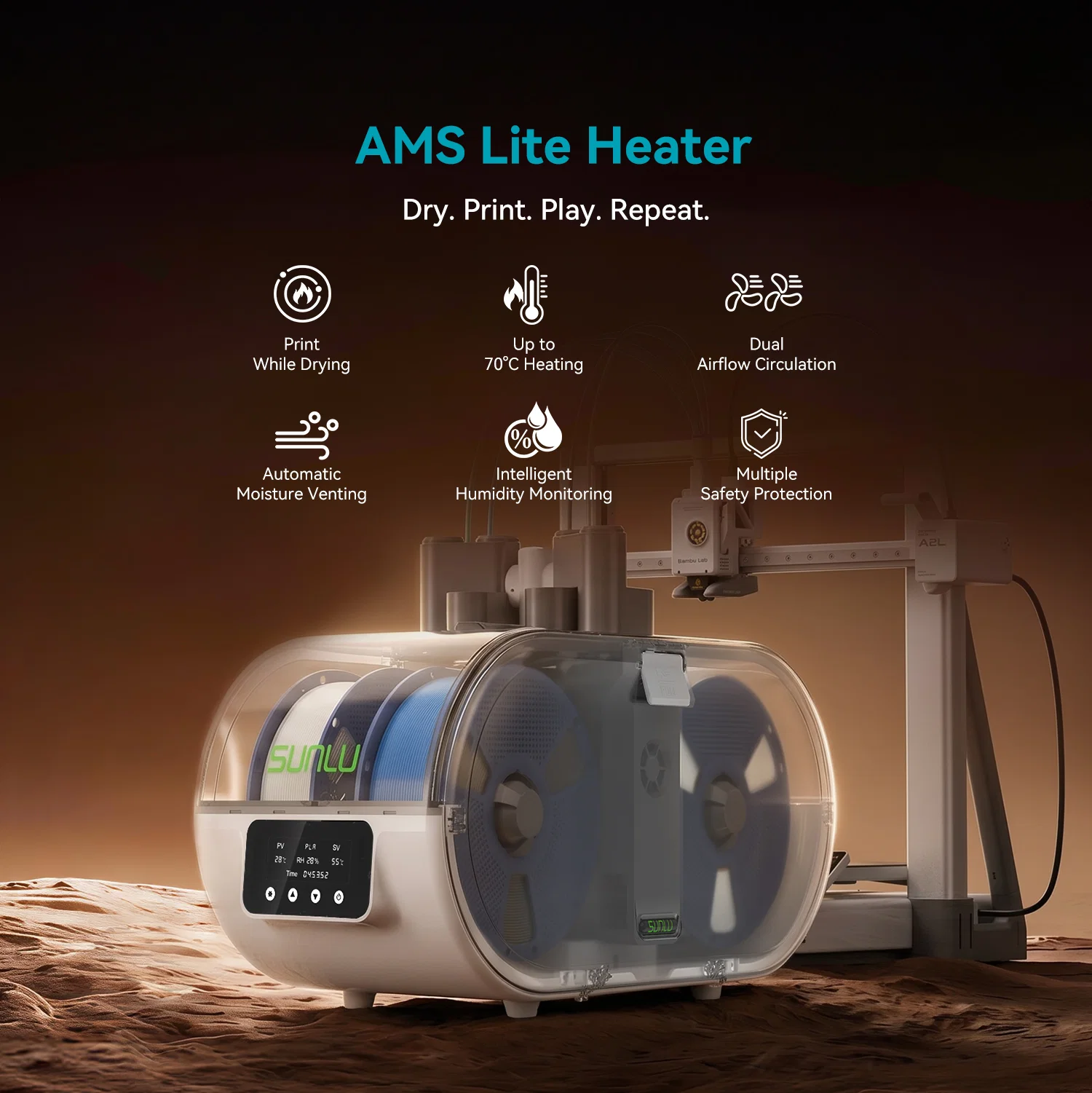 [Pre-sale] SUNLU AMS Lite Heater, AMS Lite Enclosure, Dual-airflow ensures perfect prints.Up to 70°C, supports PLA/PETG/ABS/ASA/PA