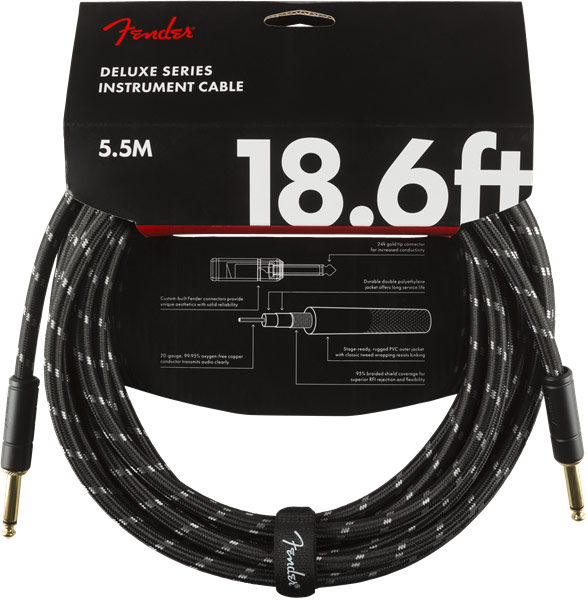 GUITARGUITAR Fender Deluxe Series 18.6ft Straight Instrument Cable, Black Tweed
