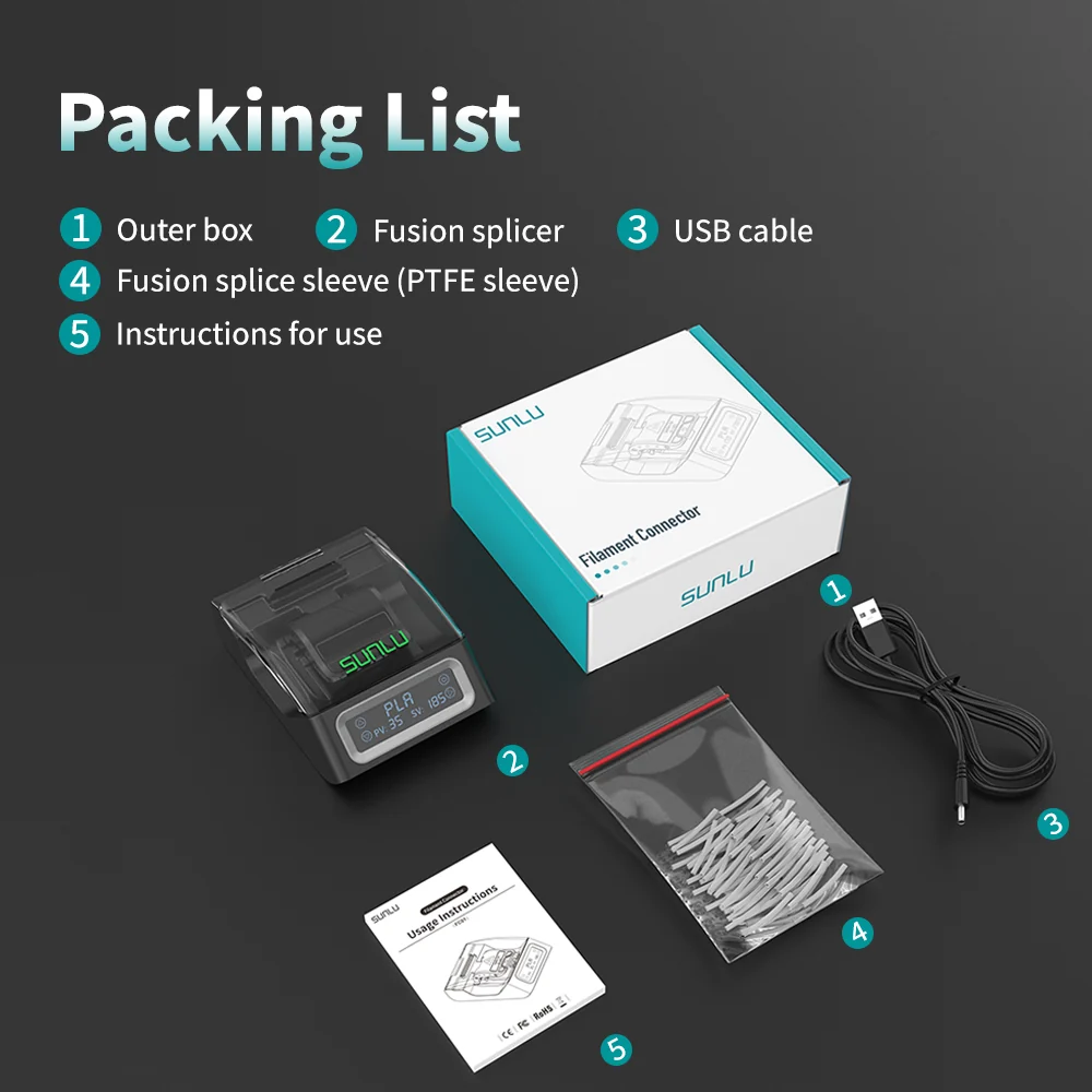SUNLU Filament Connector FC01, Fusion Splicer, Weldable to 1.75mm PLA, ABS, PETG, PCL, PA and PC Filament