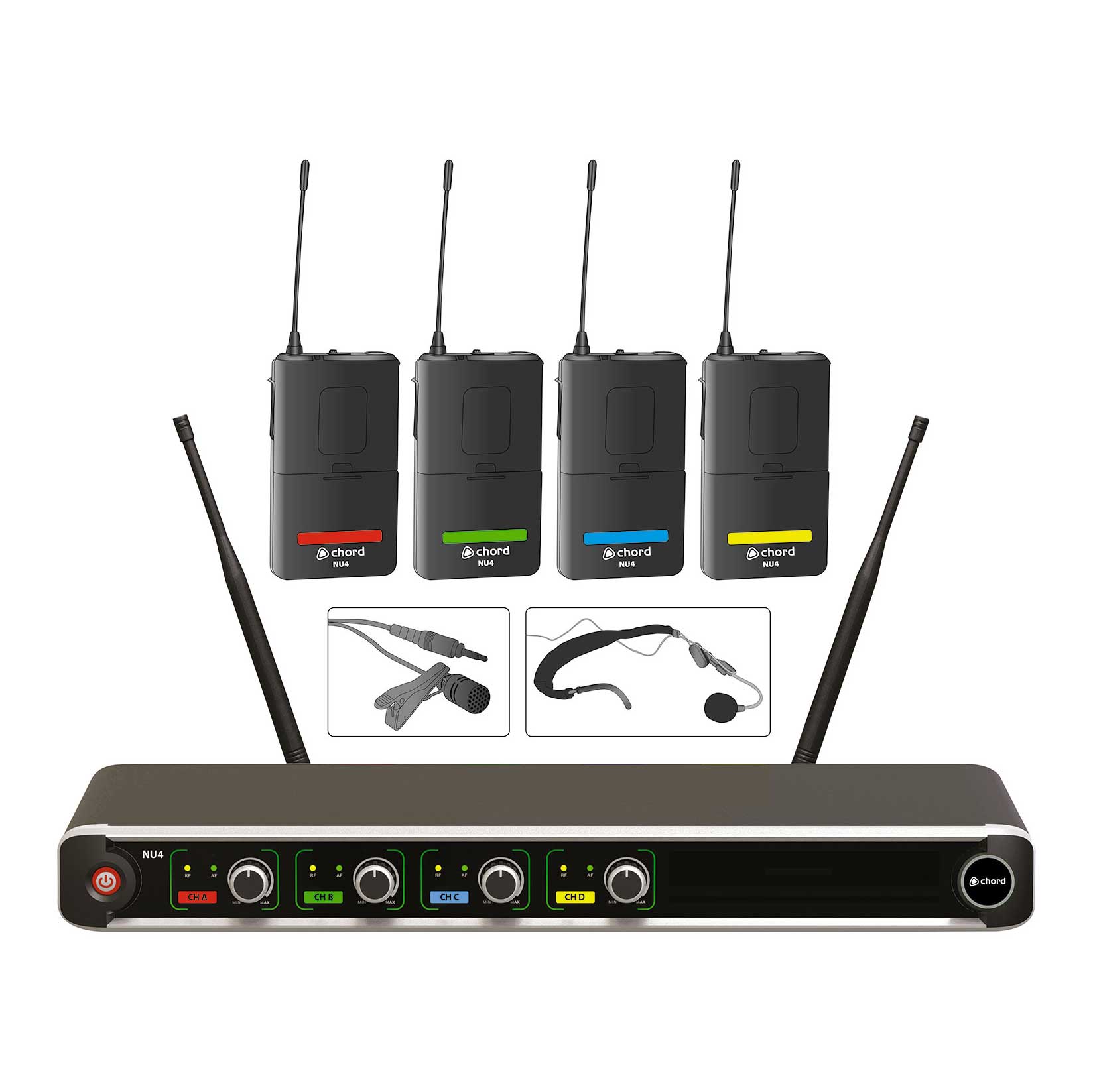 GUITARGUITAR Chord NU4 Quad UHF Headset Wireless Microphone System