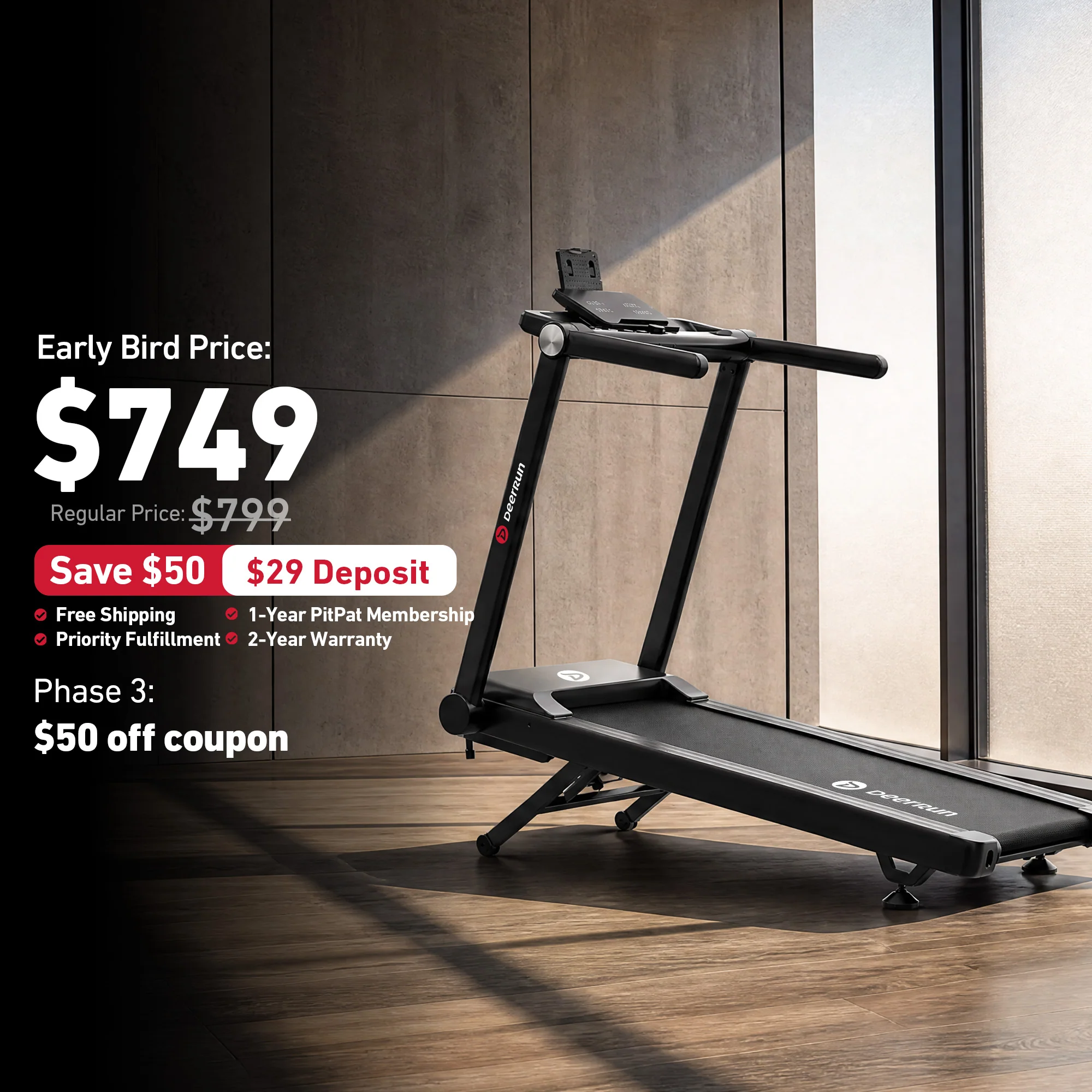 DeerRun Apex Rise 1 Challenge Training 25% Auto Incline Foldable Smart Treadmill
