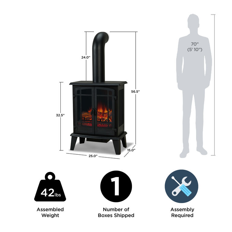 World Market Laurian Black Steel Electric Fireplace with Faux Chimney