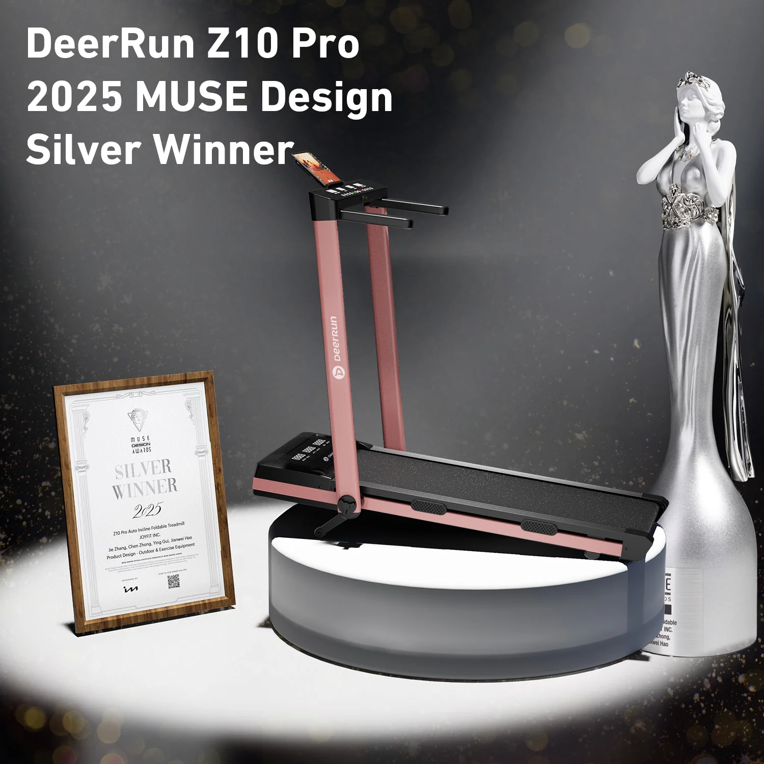 DeerRun Z10 Pro Muse Type 2 in 1 Foldable Treadmill with Remote Control, 12% Auto Incline, Pink