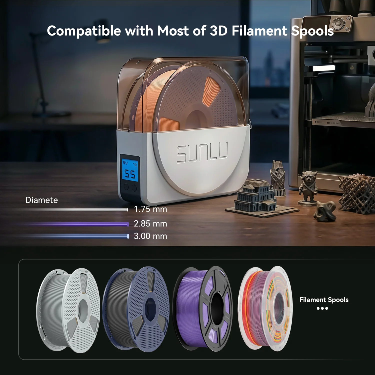 SUNLU S1 Plus Filament Dryer and PLA Filament Bundle