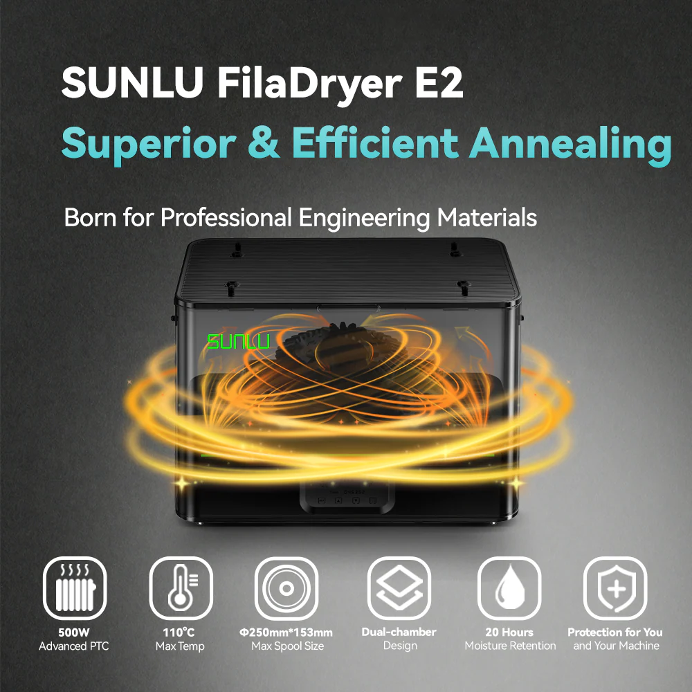 [20%off Offer] SUNLU FilaDryer E2, Up to 110℃, Professional Drying and Annealing, Born for Engineering 3D Printing Filaments