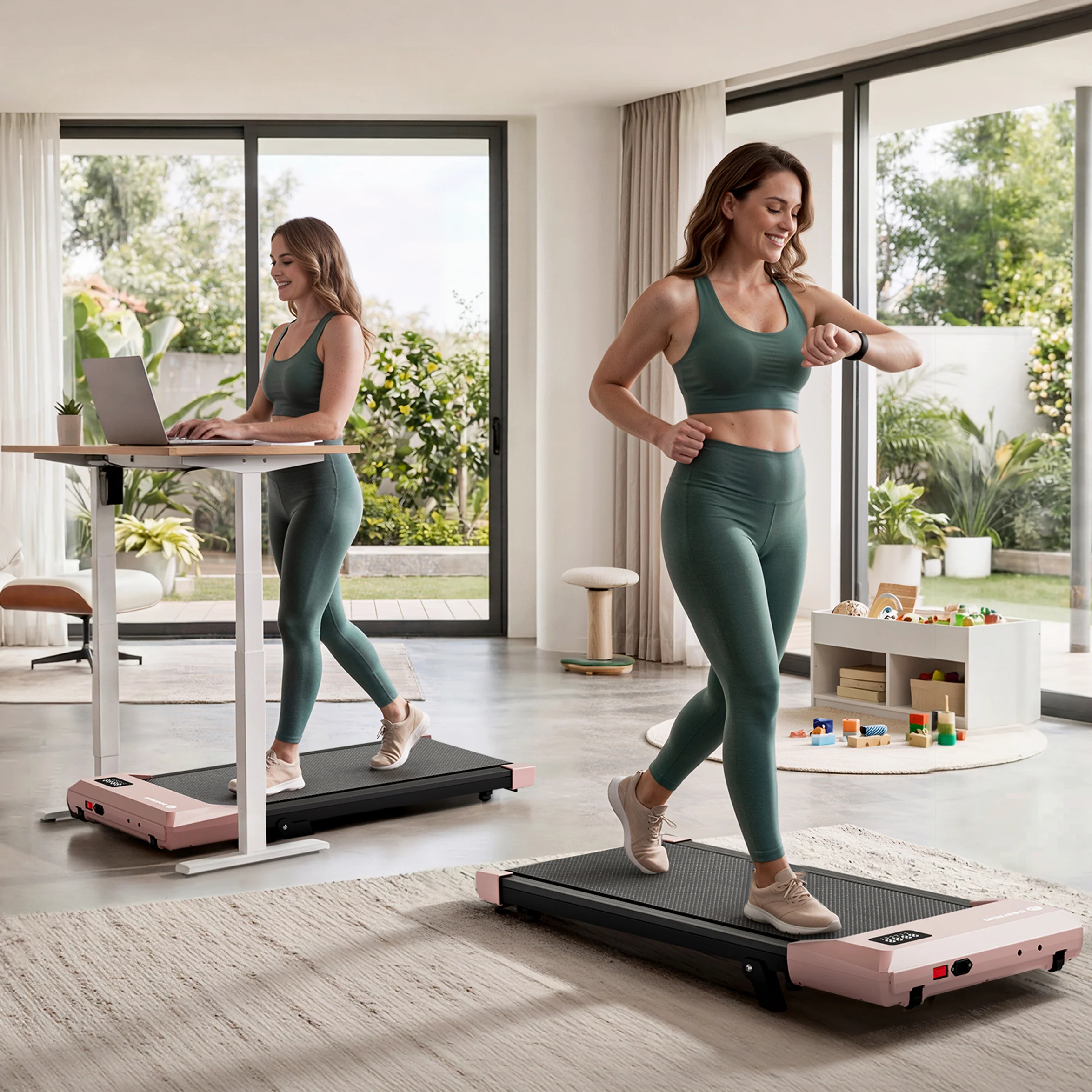 DeerRun Q2 Urban 7% Incline Under-desk Walking Pad with Smart Control | Rose Gold