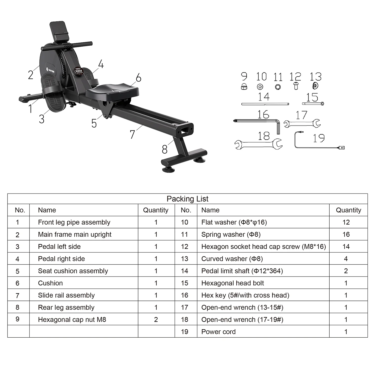 DeerRun R1 Pro Ultra-Quiet 32-Level Magnetic Resistance Smart Rower for Home