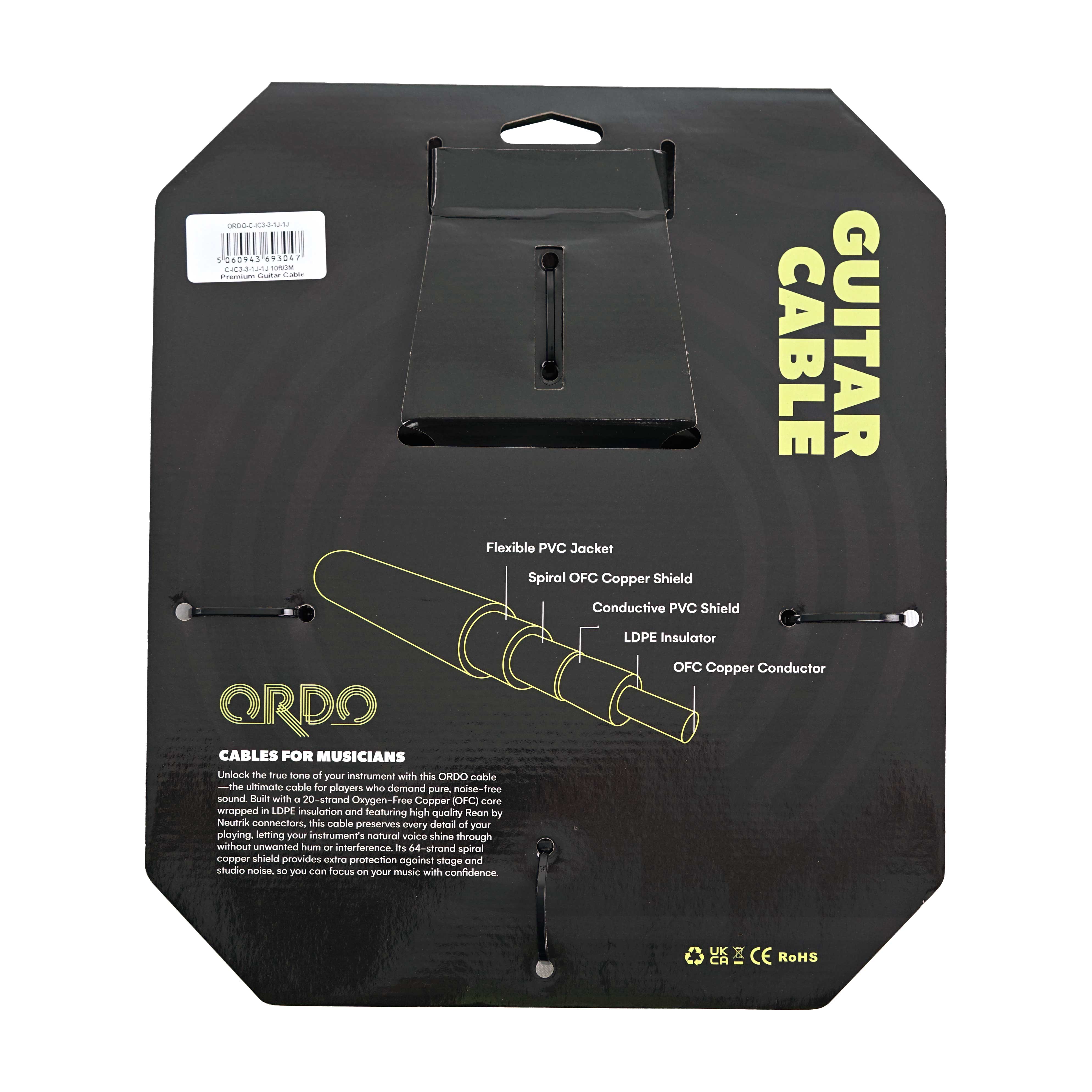 GUITARGUITAR Ordo C-IC3-3-1J-1J 10ft/3m Premium Guitar Cable with Rean by Neutrik Connectors